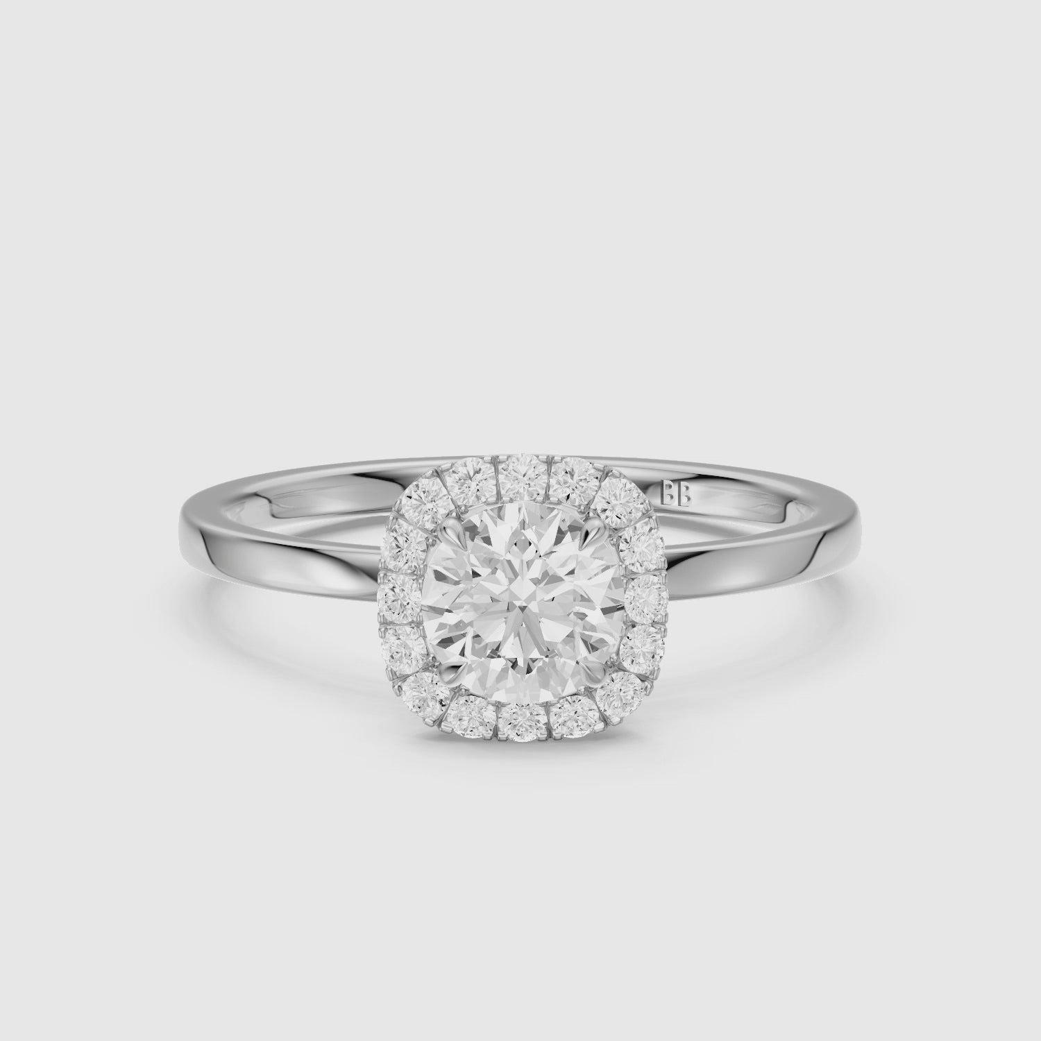 Load video: Stella Round Cut Halo Moissanite Diamond Engagement Ring