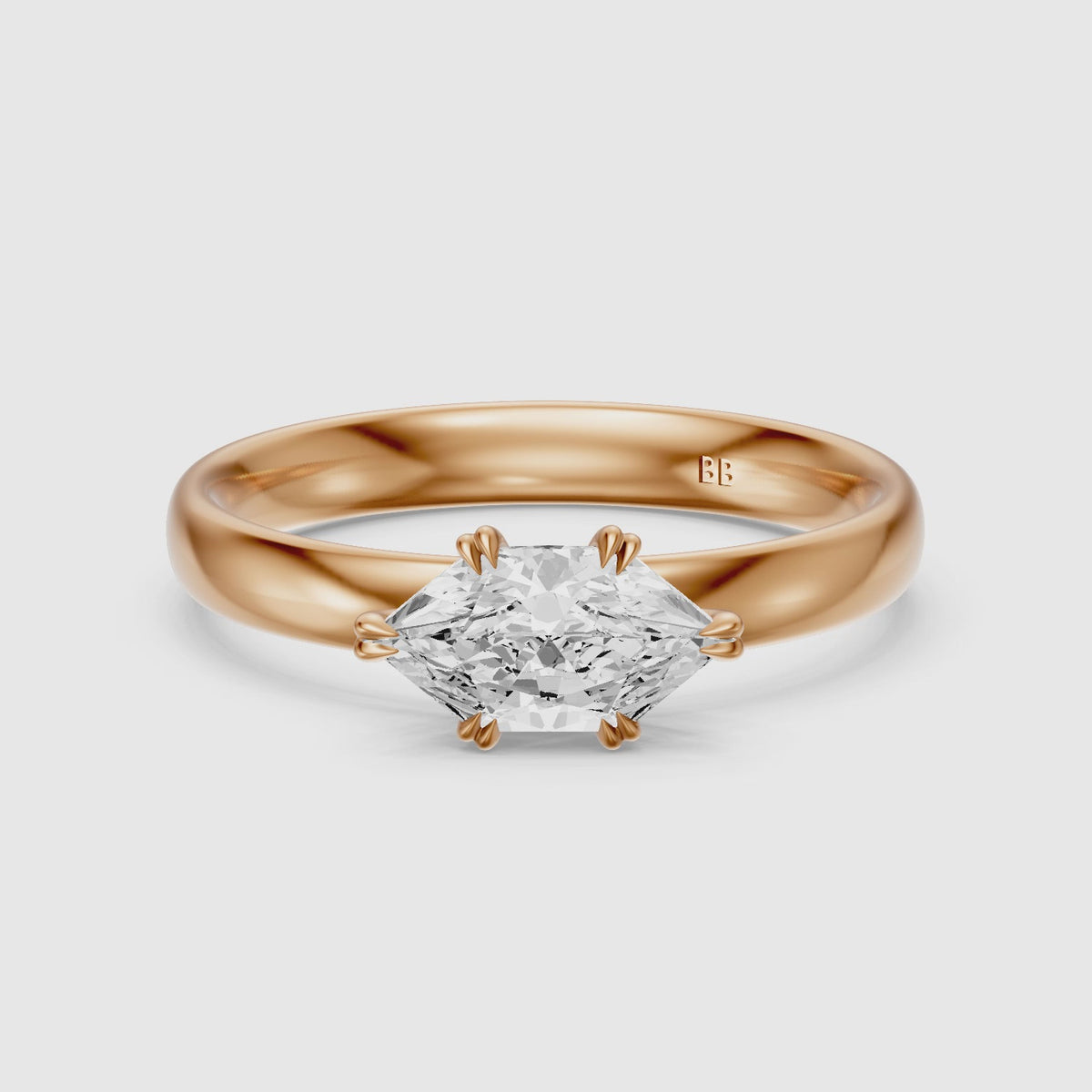 Load video: Bruna East-West Dutch Marquise Moissanite Diamond Double Claw Prong Ring