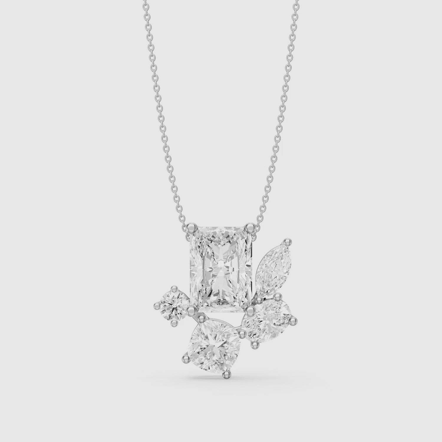 Load video: Marina Multi Shape Lab Grown Diamond Five stone Cluster Pendant