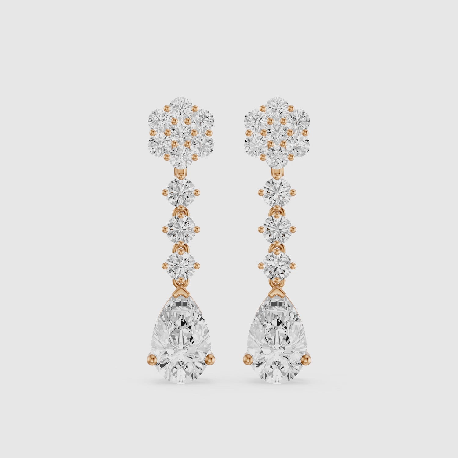 Load video: Whitney Pear and Round Lab Grown Diamond Flower Cluster Drop Earrings