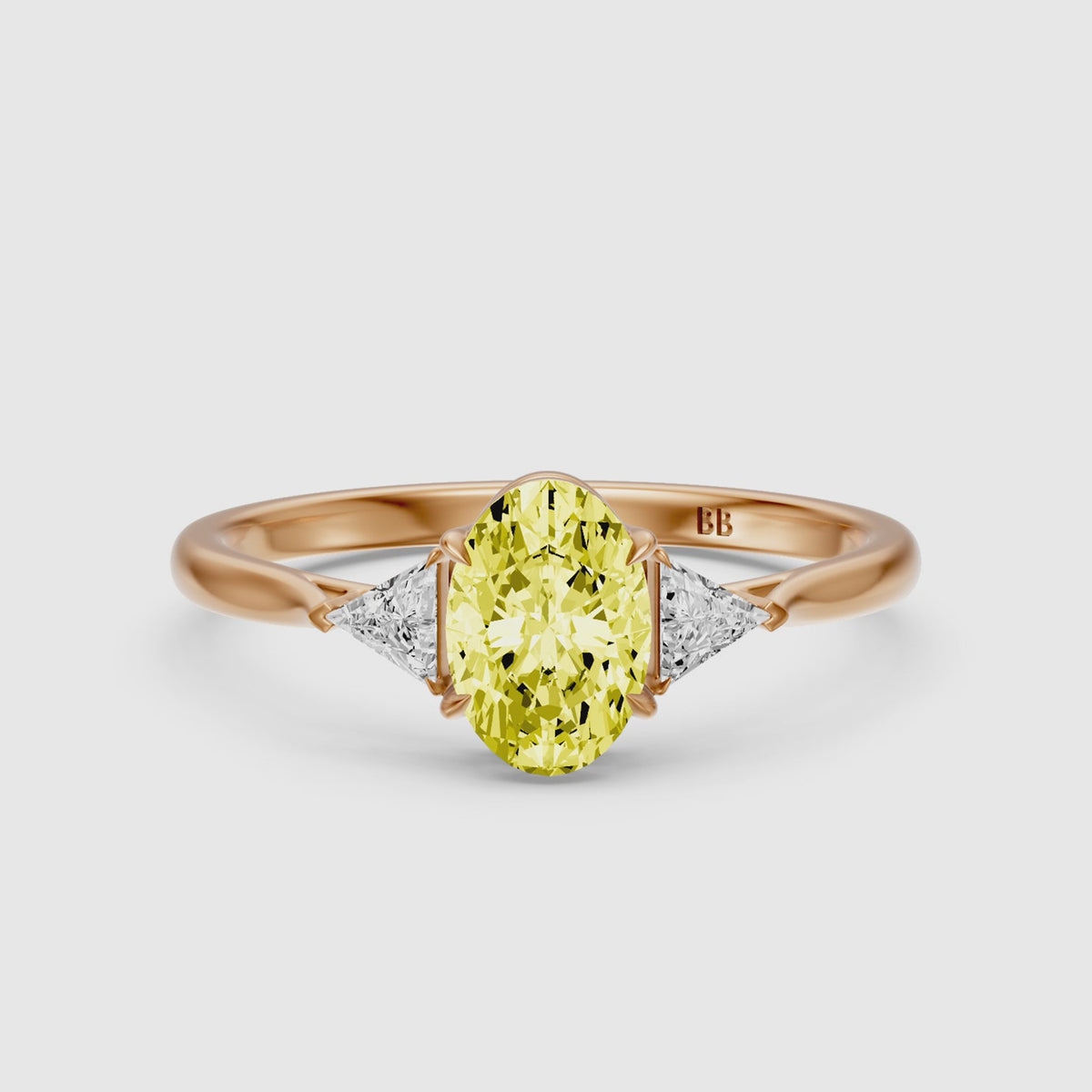 Load video: Carmen Yellow Oval Lab Grown Diamond Three Stone trilogy Engagement Ring