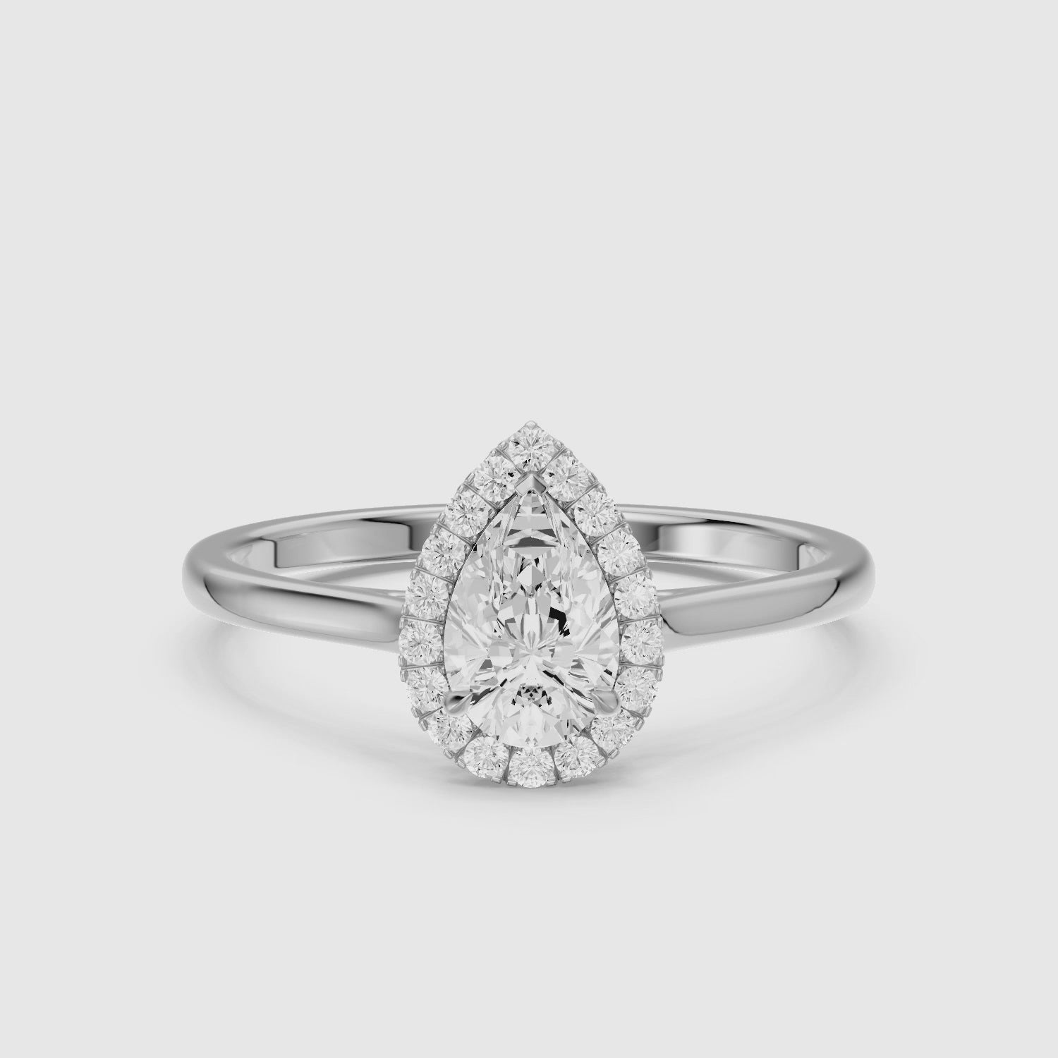 Load video: Millie Pear Cut Halo Cathedral Style Lab Grown Diamond Ring
