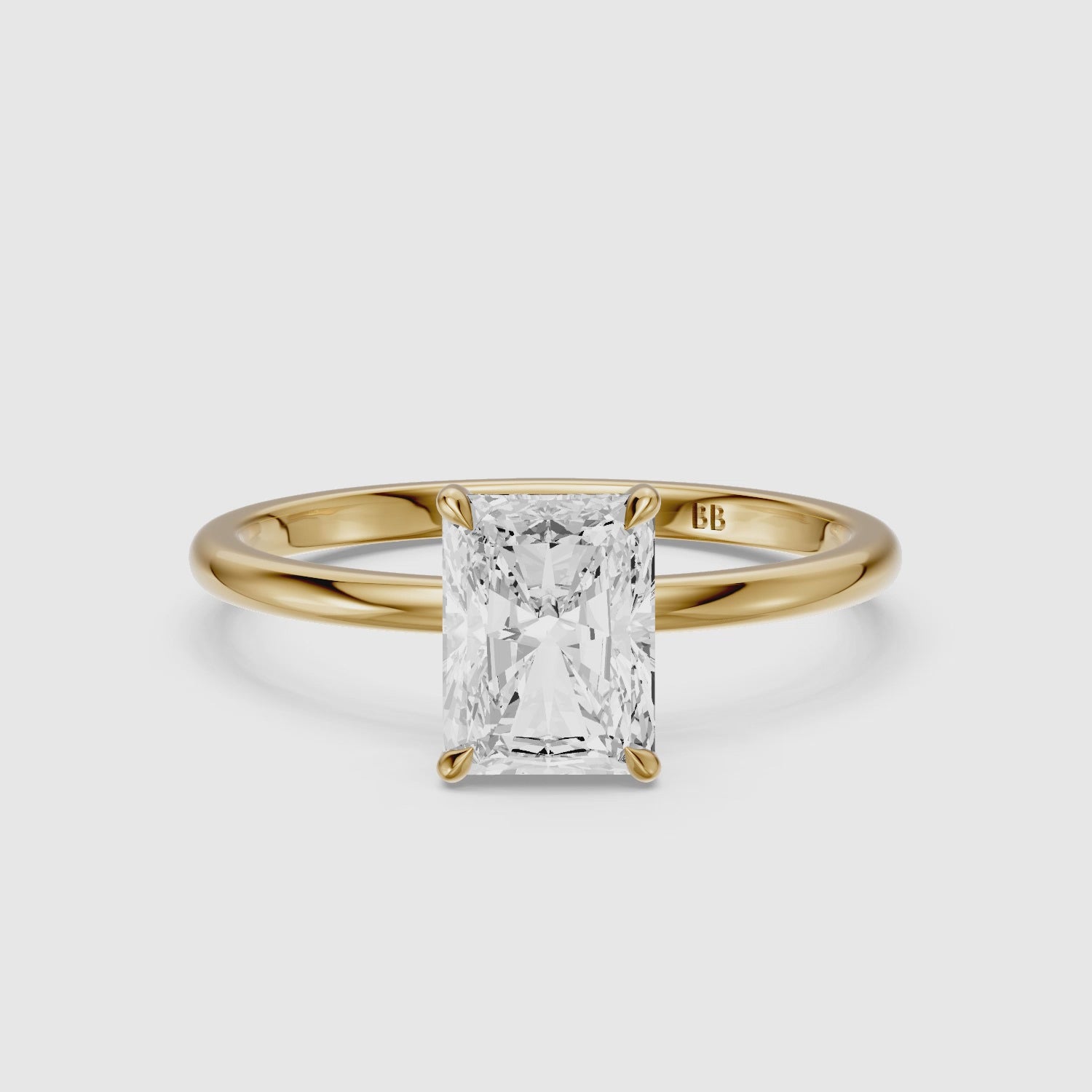 Load video: Delany 4 Prong Radiant Cut Hidden Halo Lab Grown Diamond Ring