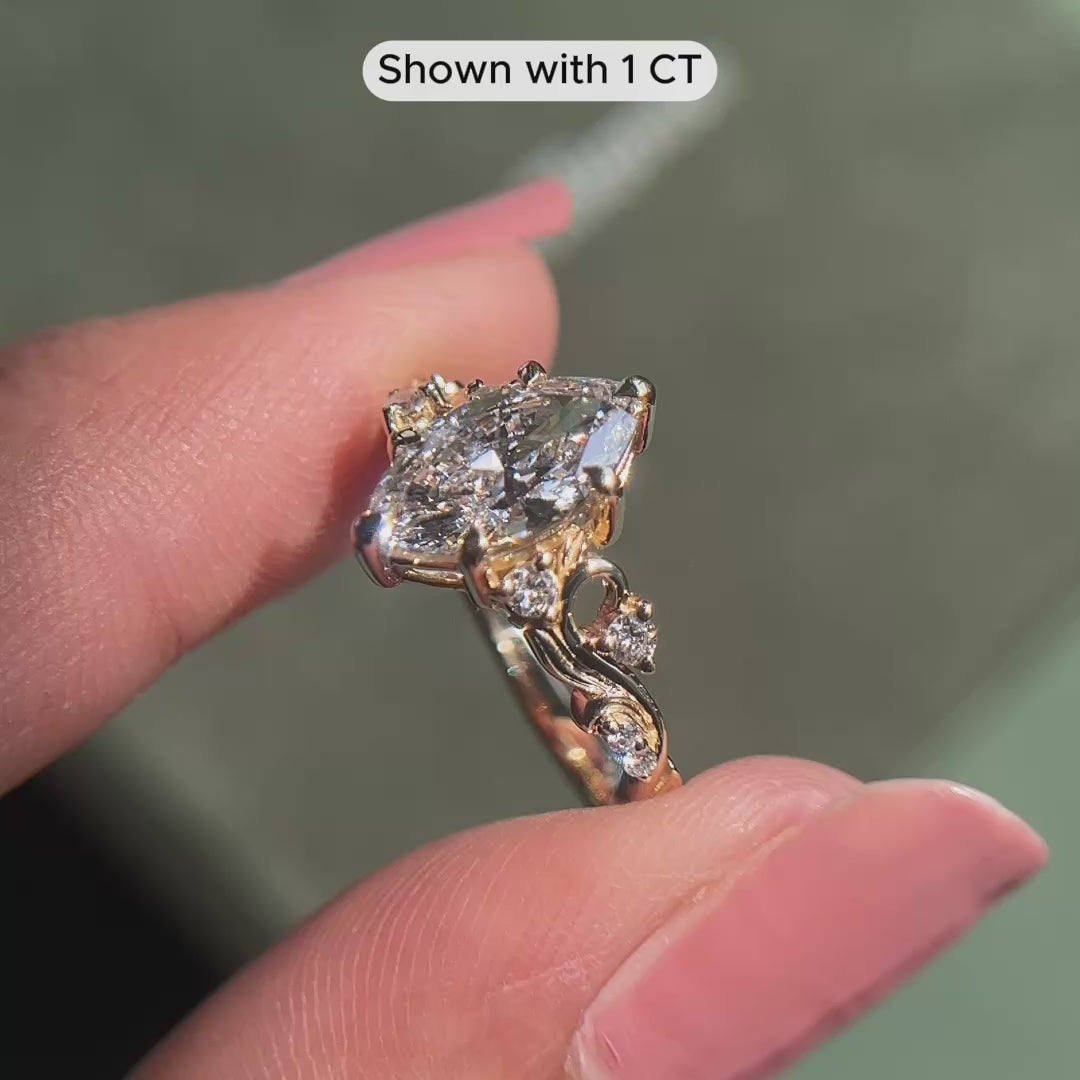 Load video: Lennon Marquise Cut Nature Inspired Lab Grown Diamond Ring