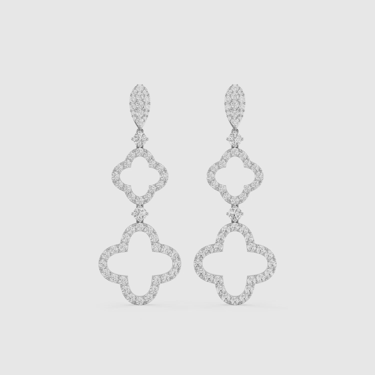 Load video: Dorothy Round Lab Grown Diamond Clover Drop Earrings