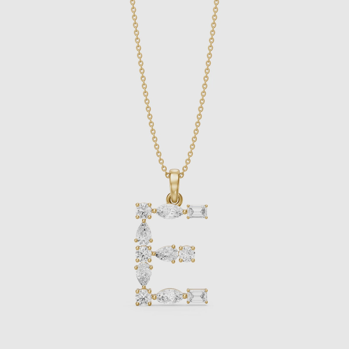 Load video: Lisette Multi Shape Lab Grown Diamond Initial E Pendant