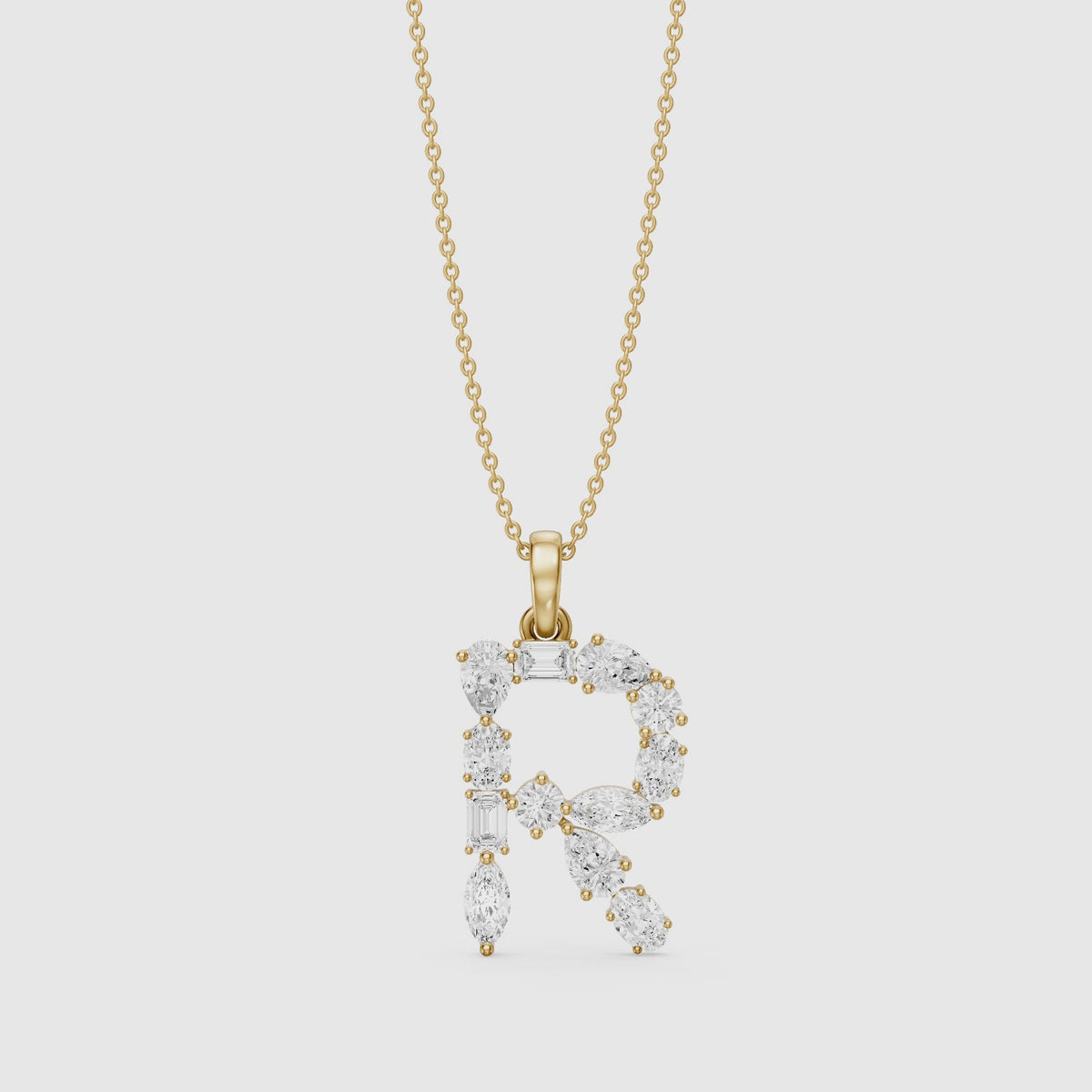 Load video: Signe Multi Shape Lab Grown Diamond Initial R Pendant
