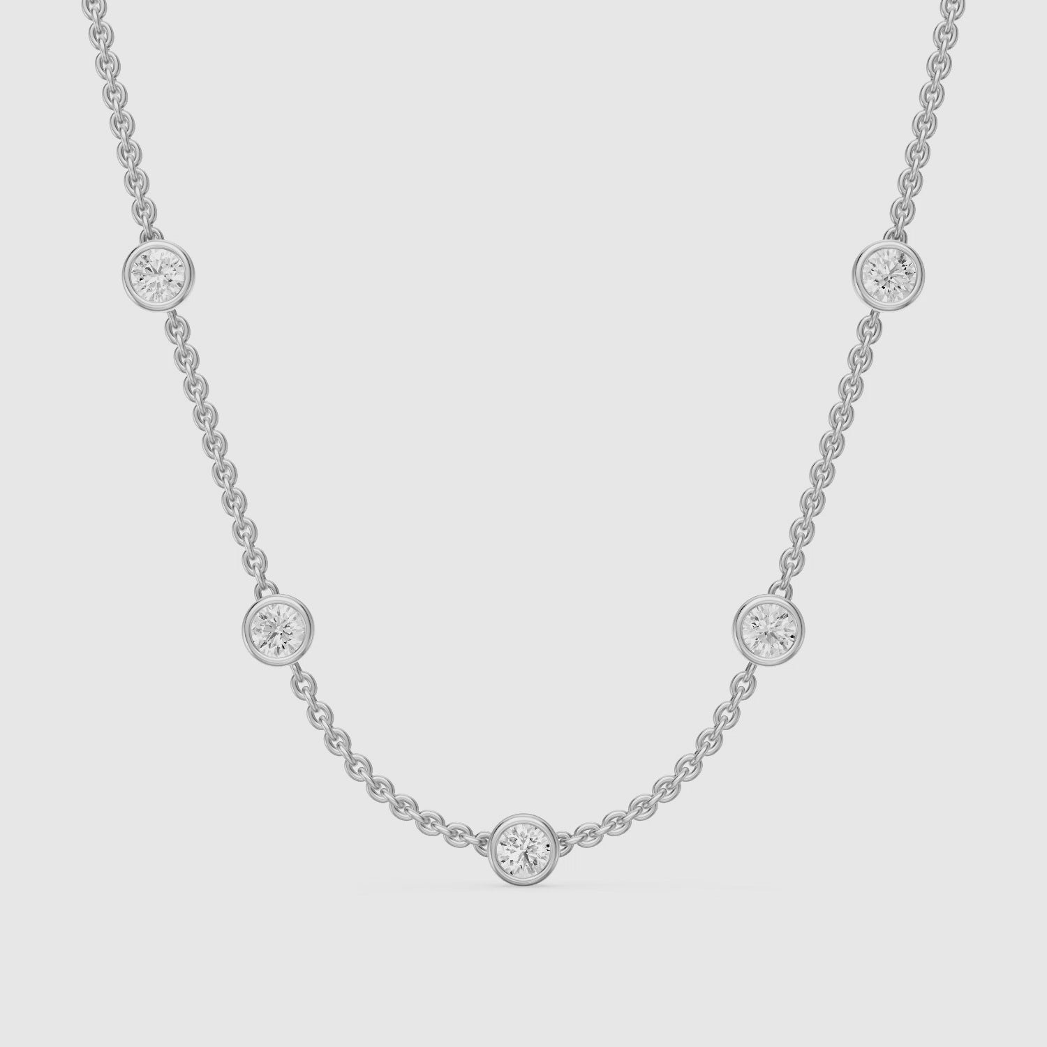 Load video: Gemma Round Lab Grown Diamond Bezel Station Chain Necklace