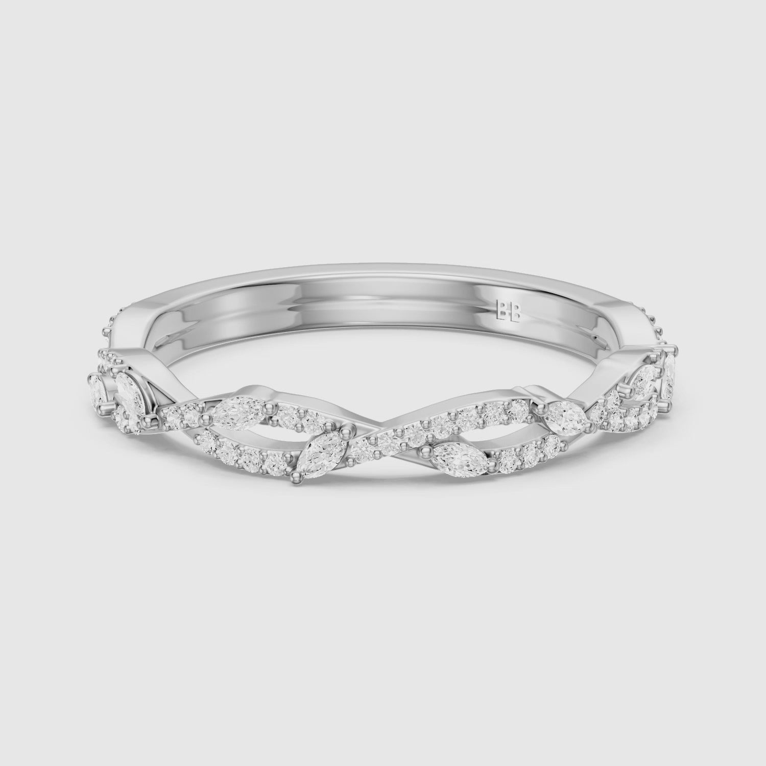 Load video: Elodie Twisted Marquise and Round Lab Grown Diamond Wedding Band