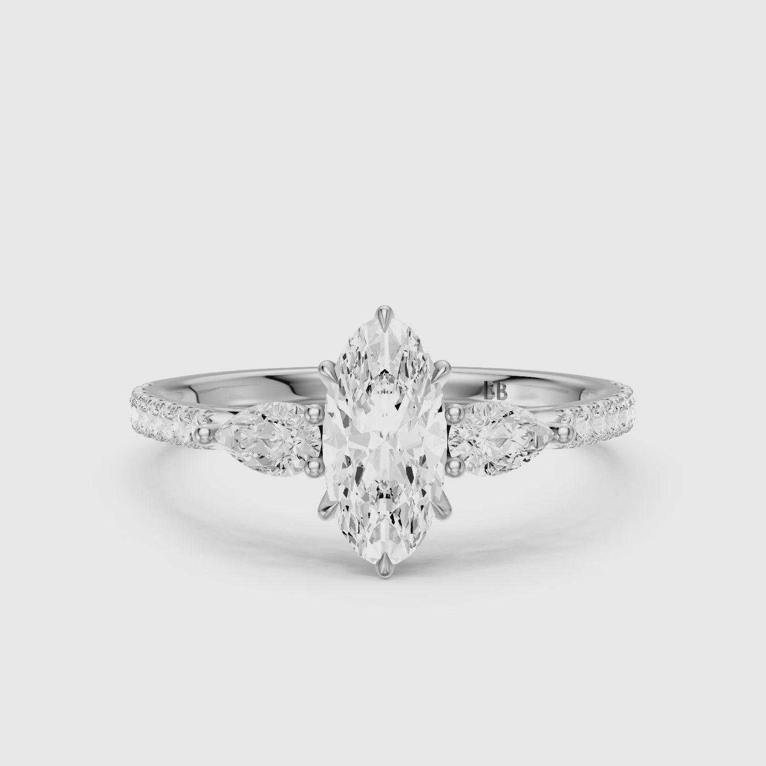 Load video: Nerea Moval Lab Grown Diamond Ring with Pear Side Stones