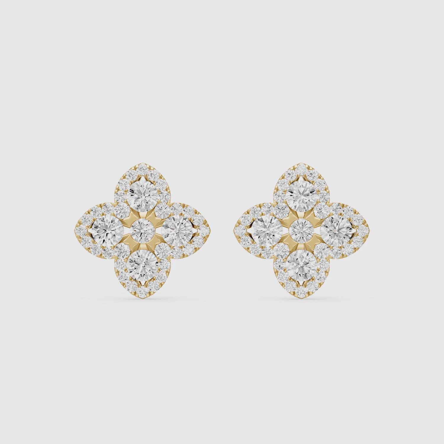 Load video: Nirvana Round Cut Lab Grown Diamond Floral Halo Stud Earrings