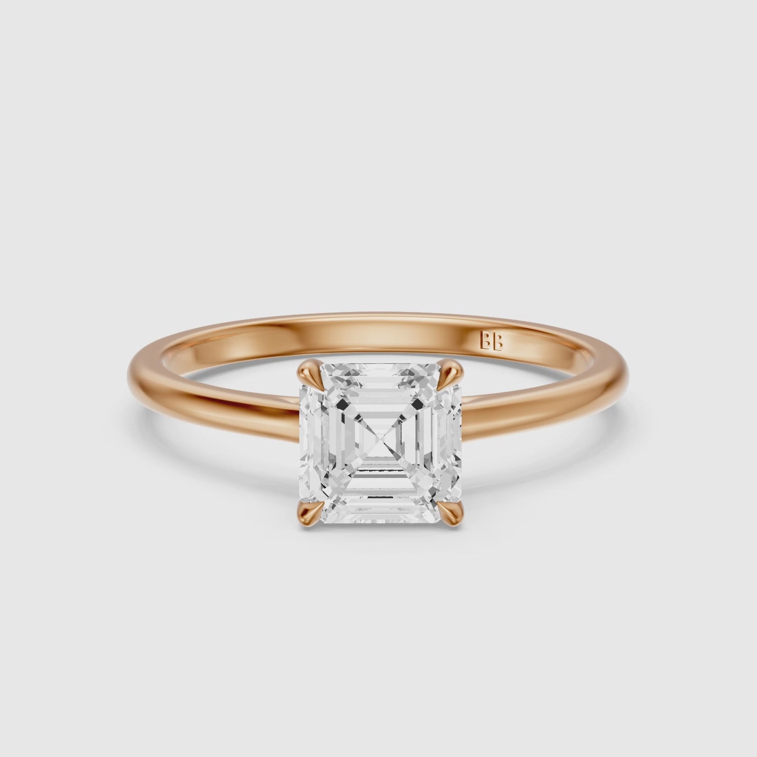 Load video: Halima 4 Prong Asscher Cut Hidden Halo Lab Grown Diamond Ring