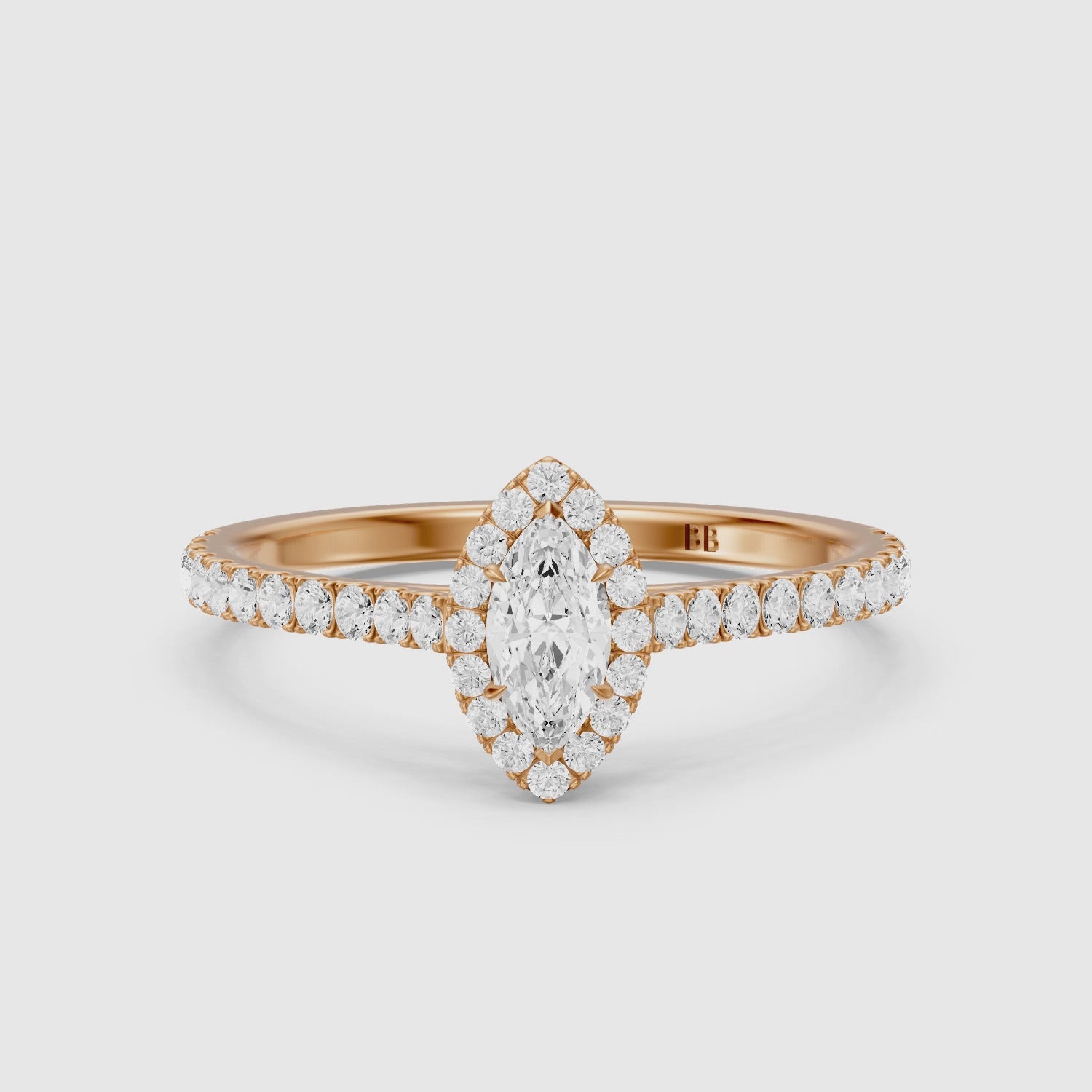 Load video: Sloane Marquise Cut Halo Cathedral Pave Lab Grown Diamond Ring