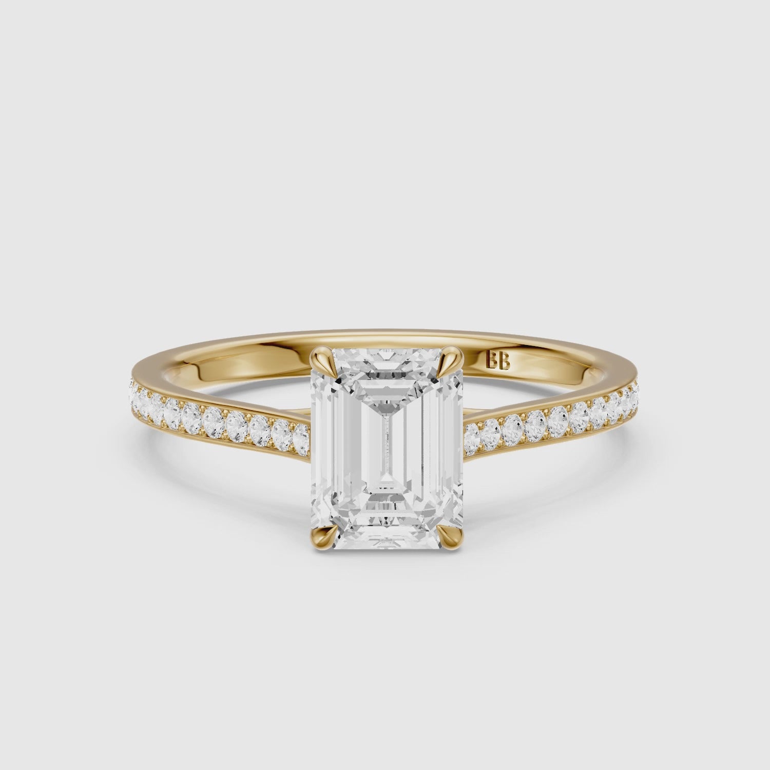 Load video: Sierrah Emerald Cut Side Stone Pave Moissanite Engagement Ring