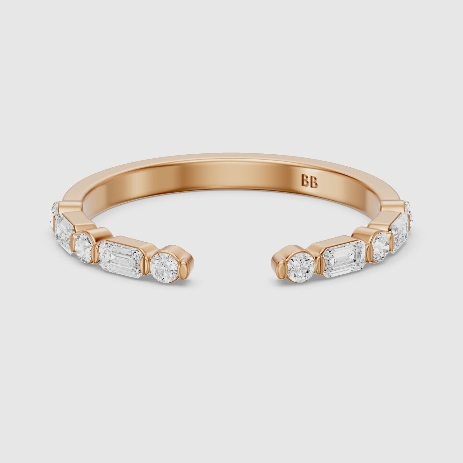 Load video: Thea Alternating Round And Emerald Cut Lab Grown Diamond Open Wedding Band