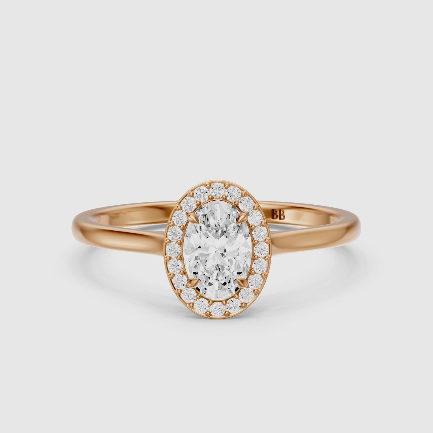 Load video: Kenley Oval Cut Halo Cathedral Lab Grown Diamond Ring