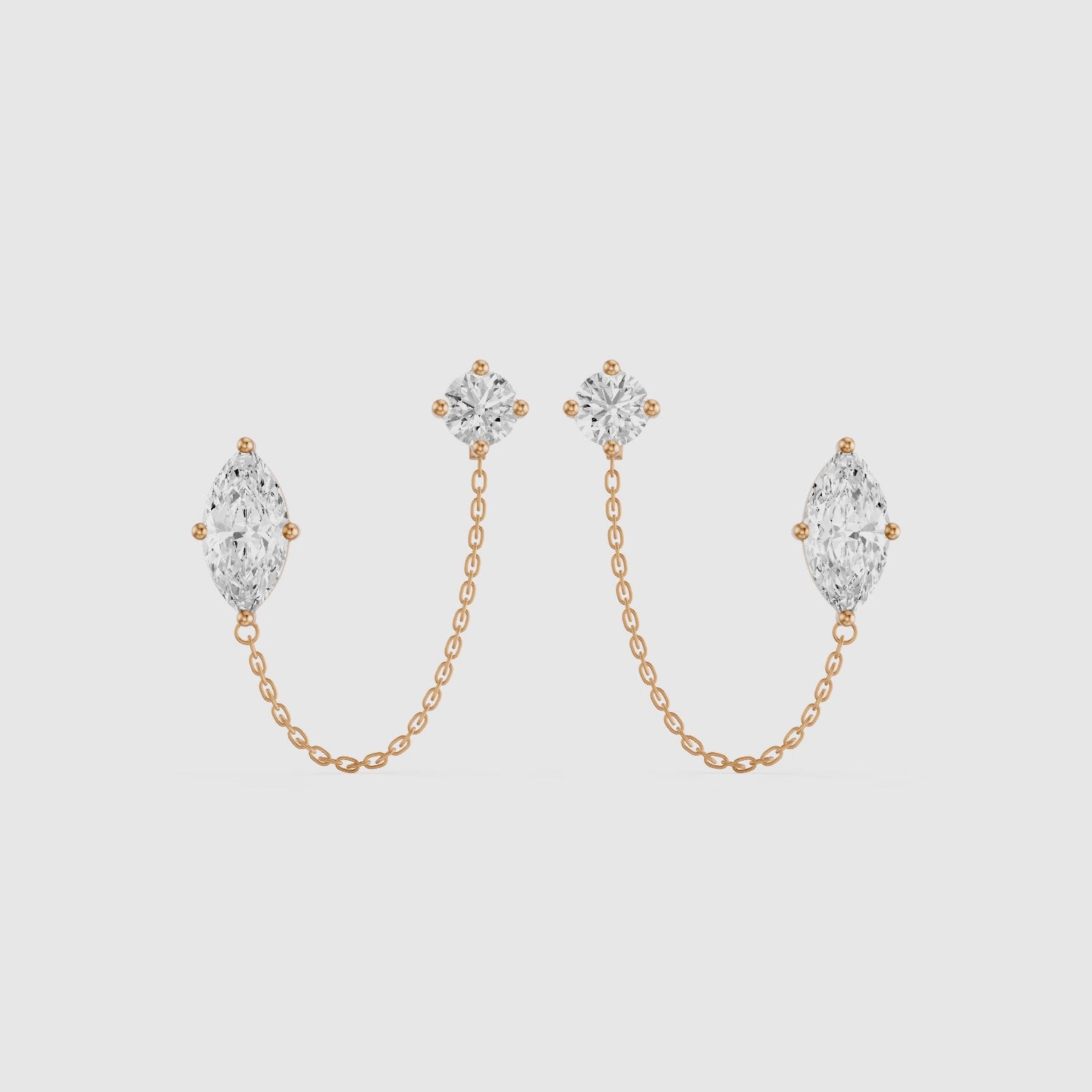 Load video: Rue Marquise and Round Lab Grown Diamond Draped Chain Earrings