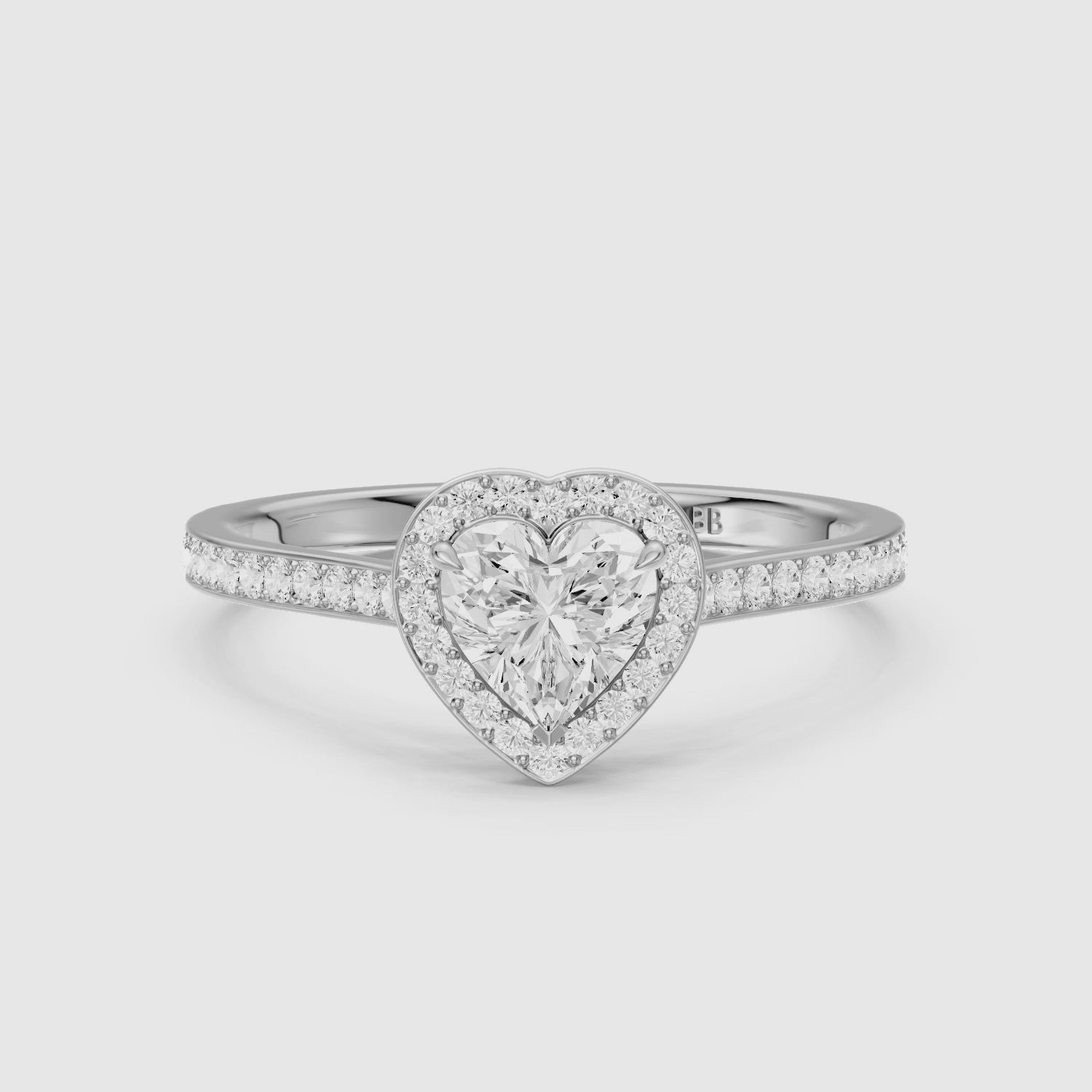 Load video: Rhiann Heart Shaped Halo Channel Set Lab Grown Diamond Ring