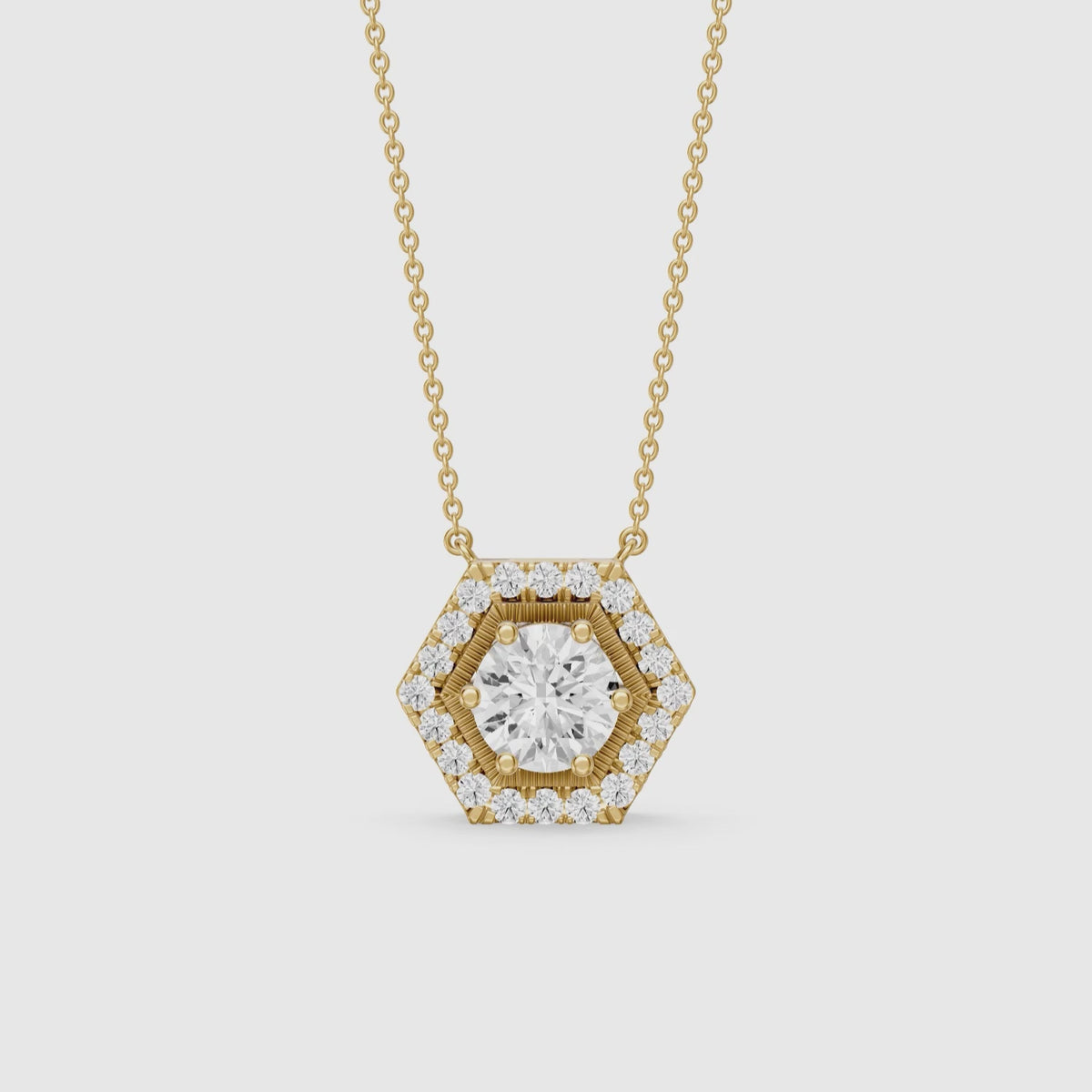 Load video: Nina Round Lab Grown Diamond Hexagon Halo Pendant