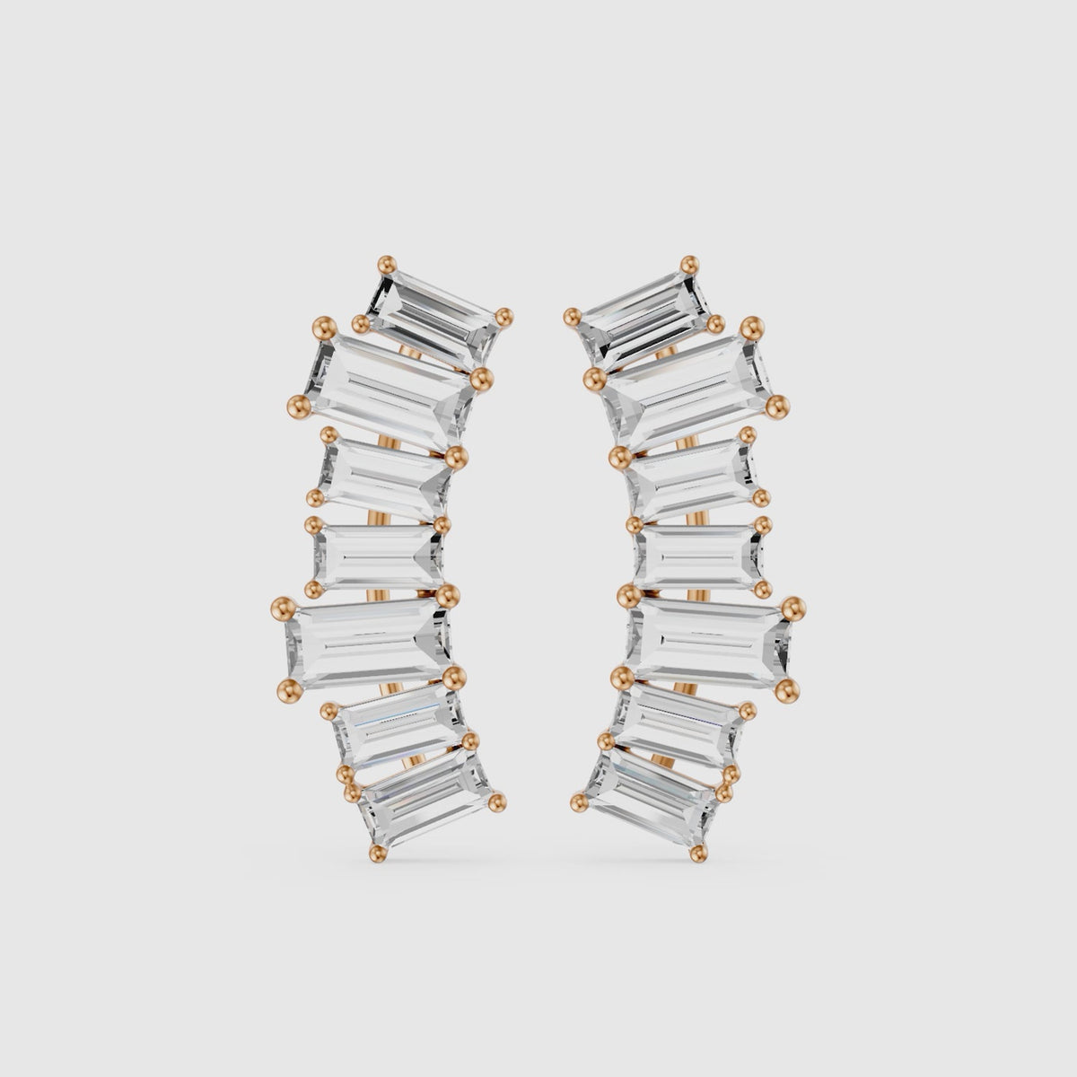 Load video: Dior Baguette Lab Grown Diamond Four Claw Ear Climber Cuff Earrings