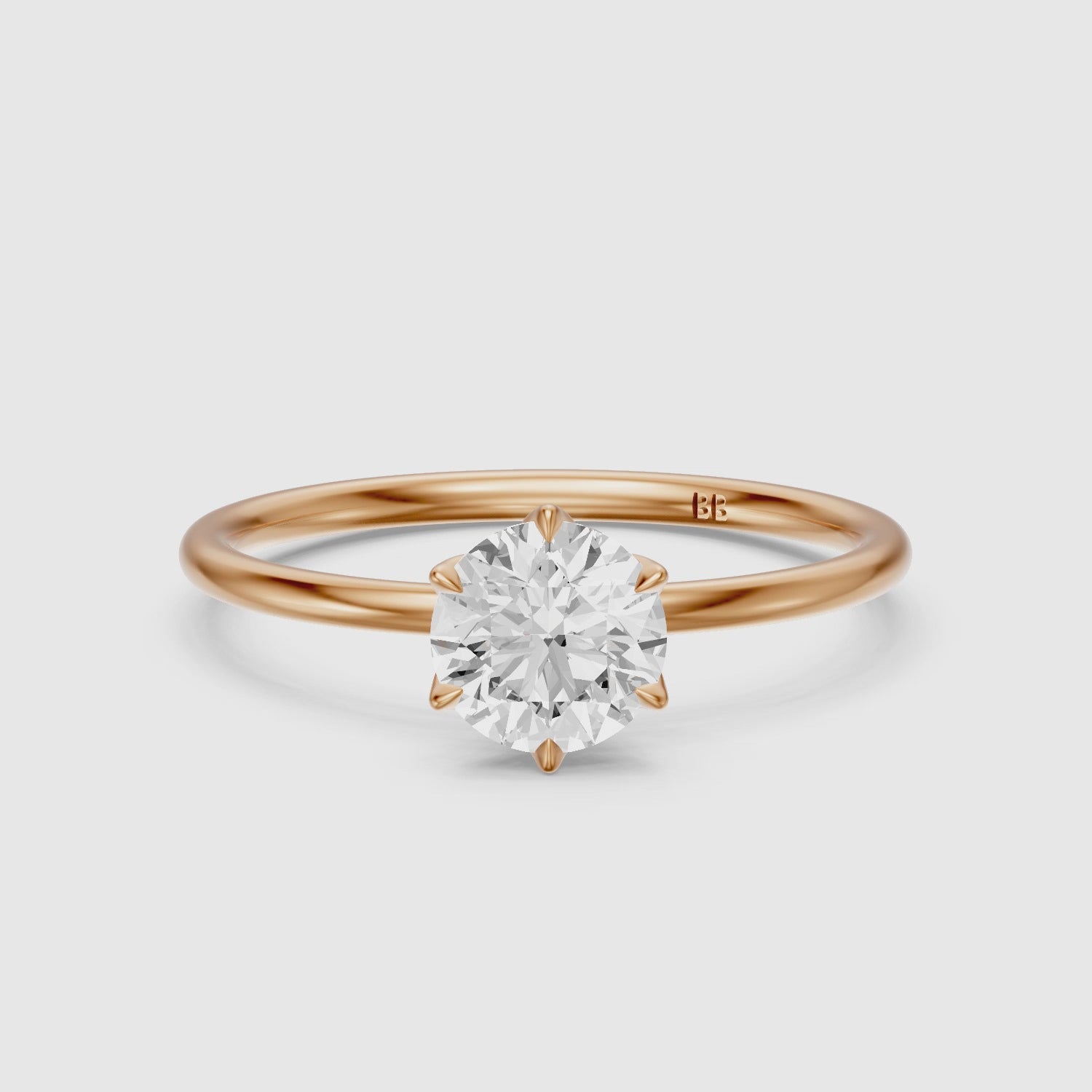 Load video: Ruth 6 Prong Tulip Setting Round Solitaire Lab Diamond Ring