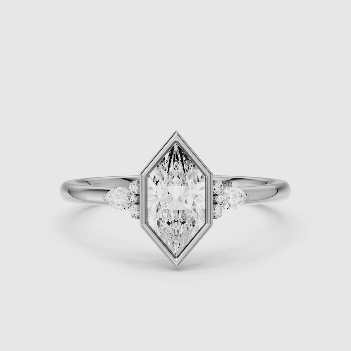 Load video: Carolina Low Profile Dutch Marquise Lab Grown Diamond Bezel Side Stones Ring
