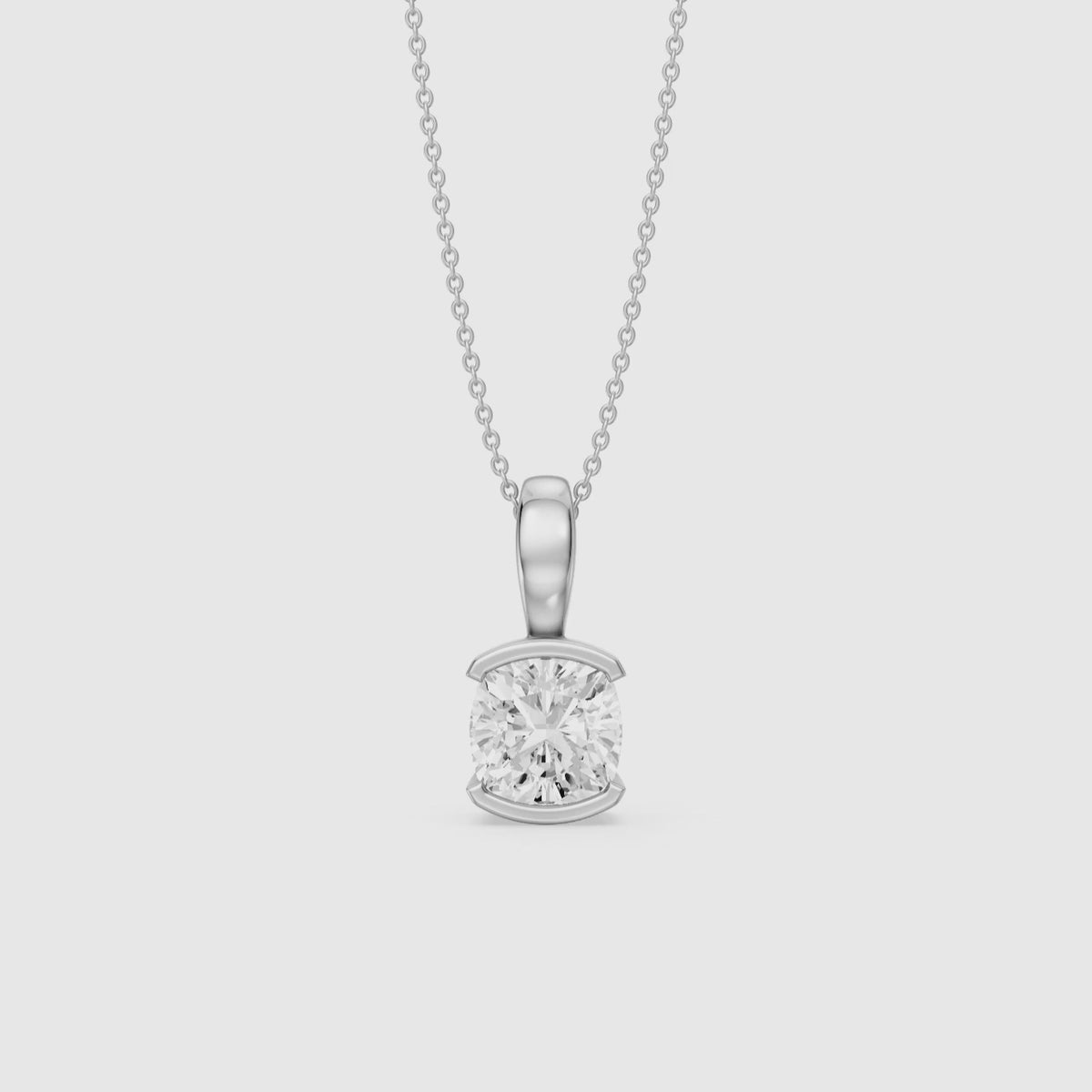 Load video: Giorgia Cushion Lab Grown Diamond Half Bezel Solitaire Pendant