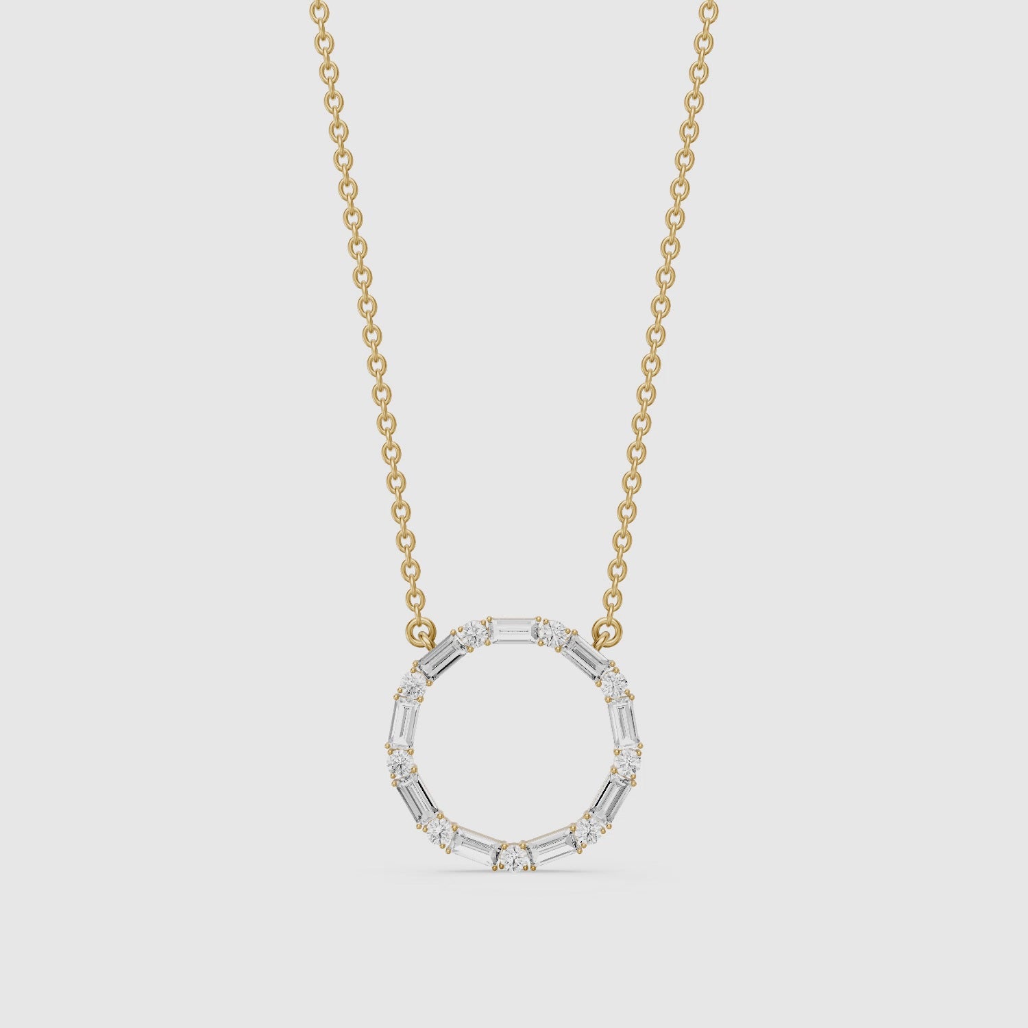 Load video: Eira Round and Baguette Lab Grown Diamond Circle Pendant