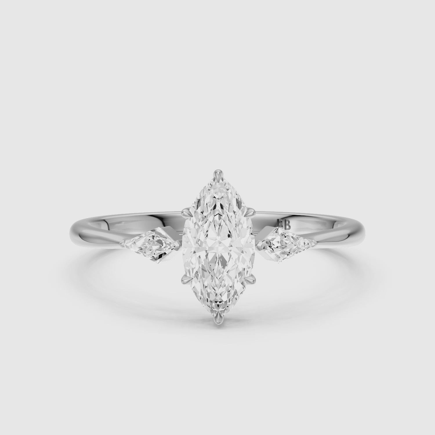 Load video: Allison Marquise Cut Side Kite Cut Moissanite Diamond Engagement Ring