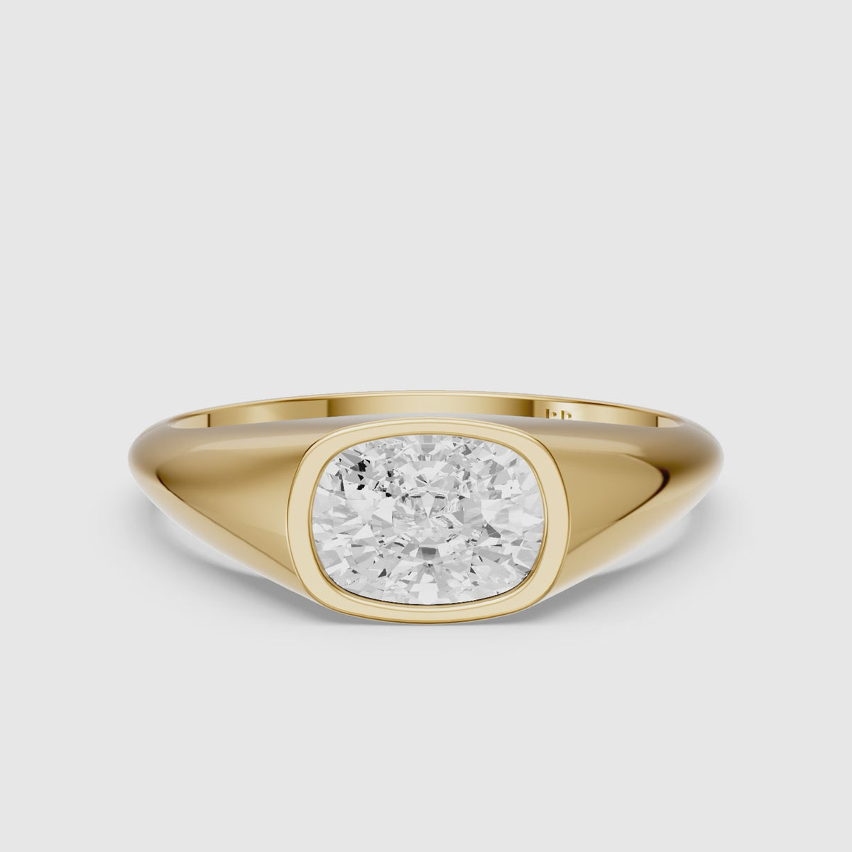 Load video: Nori Elongated Cushion Cut Bezel Set Moissanite Diamond Signet Ring