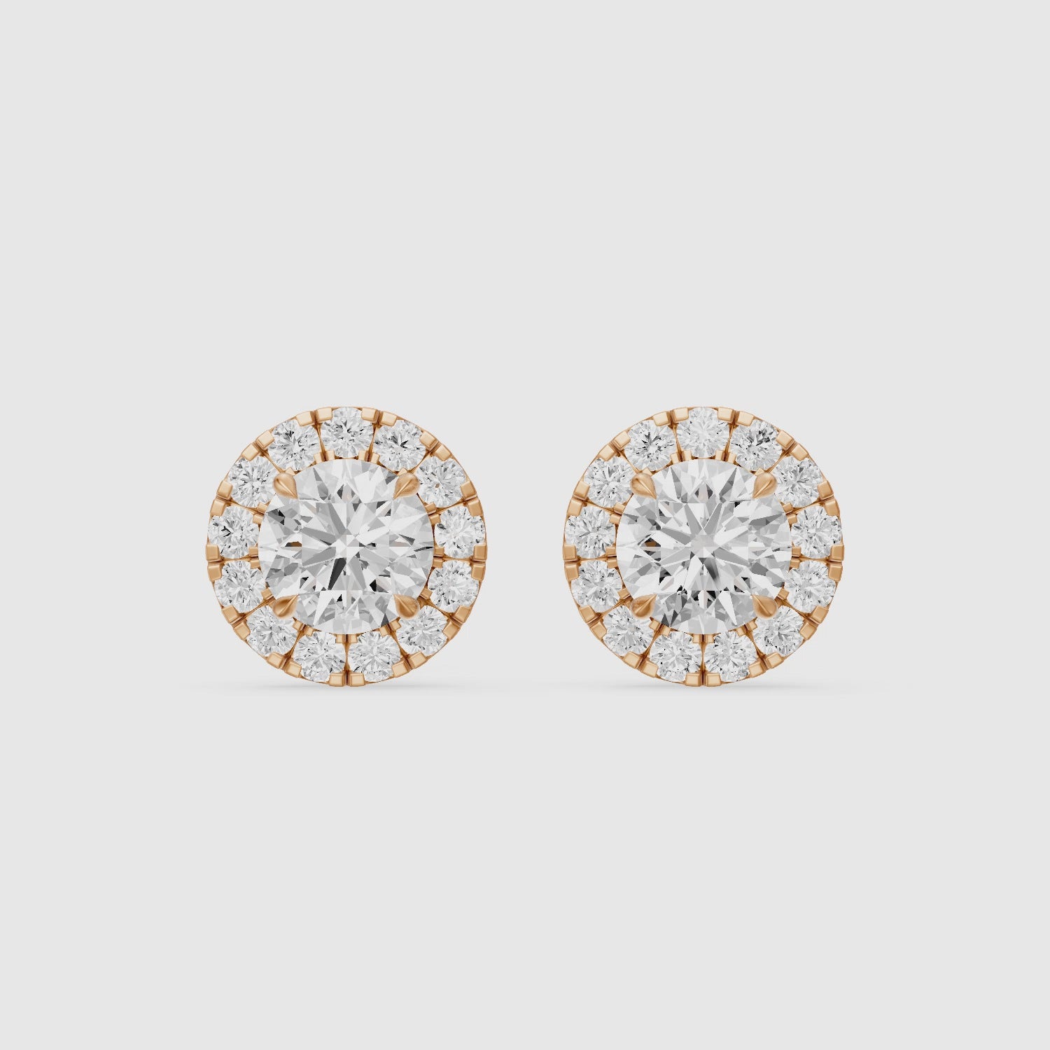 Load video: Audrey Round Cut Lab Grown Diamond Halo Cluster Stud Earrings