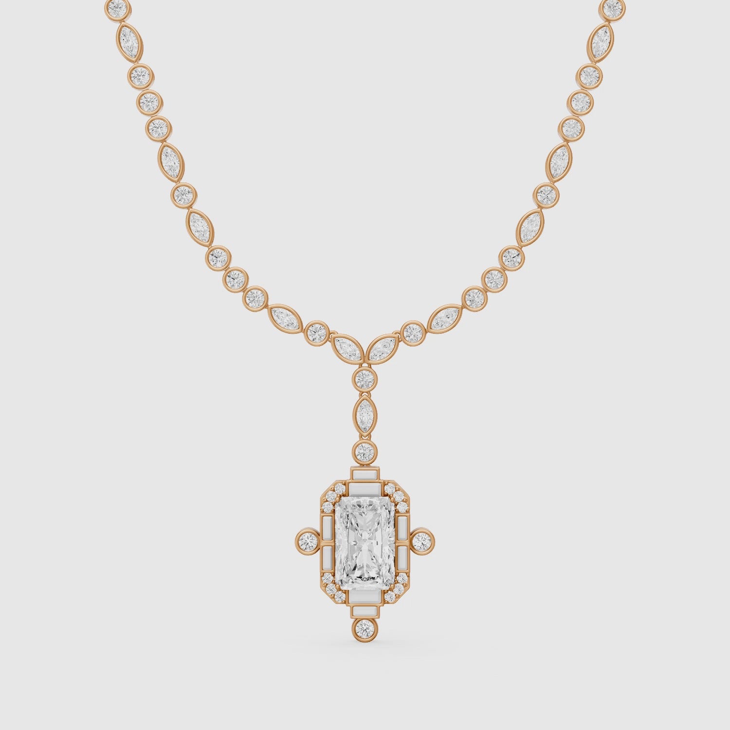 Load video: Claire Radiant Cut Lab Grown Diamond Vintage Inspired Necklace