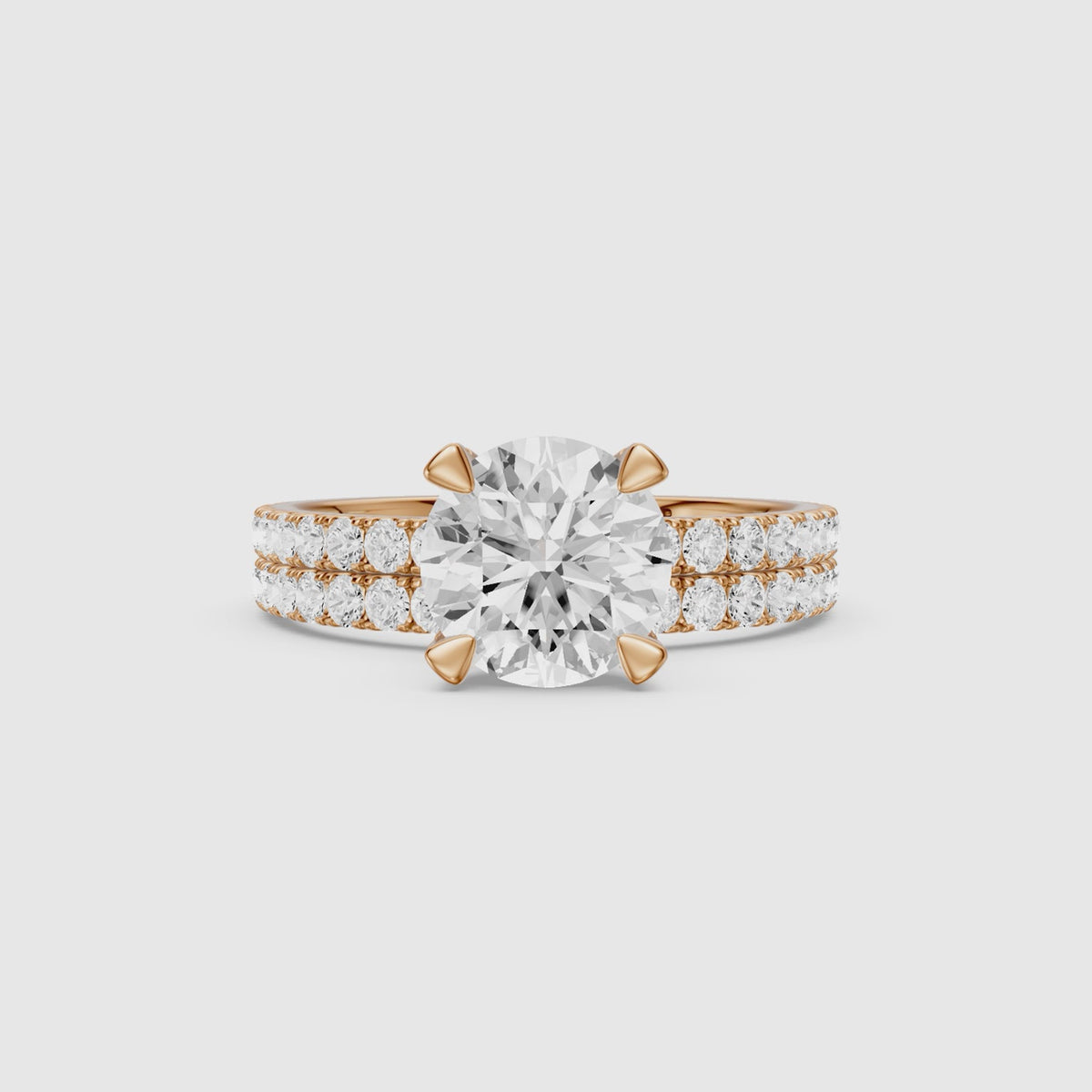 Load video: Lorena Round Cut Lab Grown Diamond Pave Bridal Set with Hidden Halo