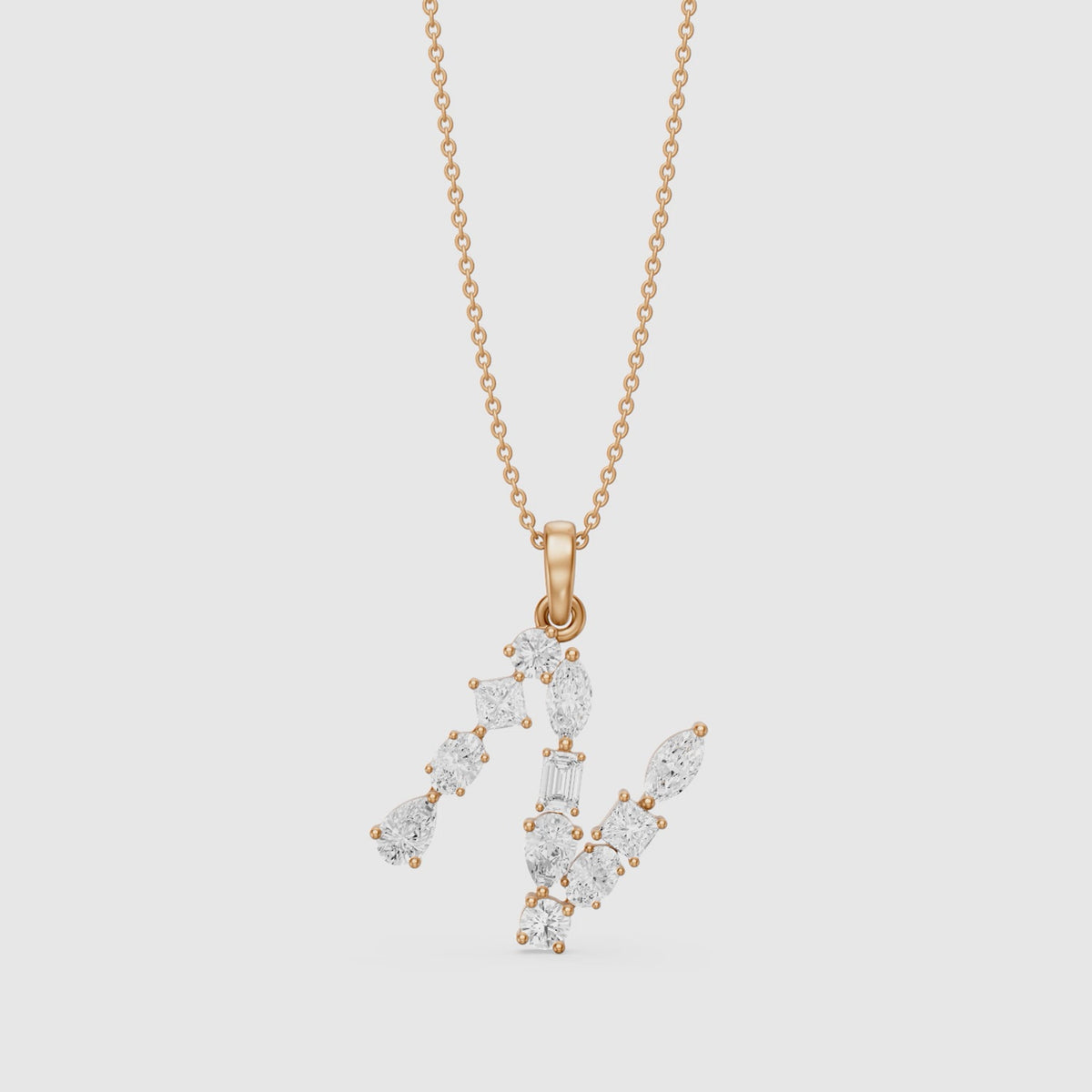Load video: Ines Multi Shape Lab Grown Diamond Initial N Pendant