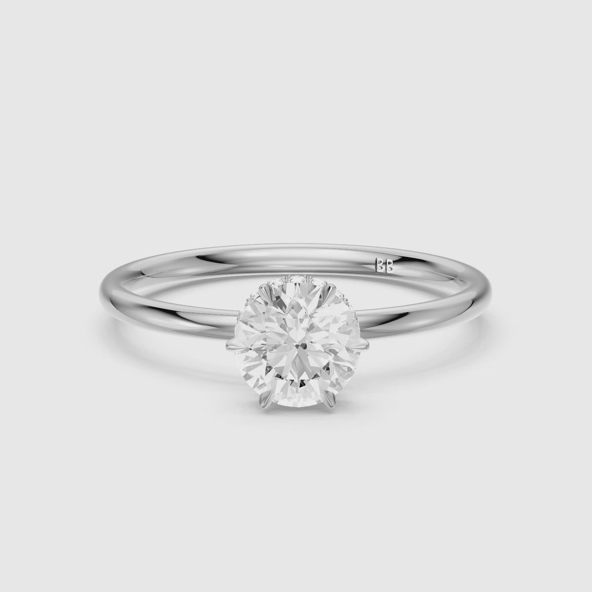 Load video: Evi 6 Prong Hidden Halo Round Lab Grown Diamond Engagement Ring