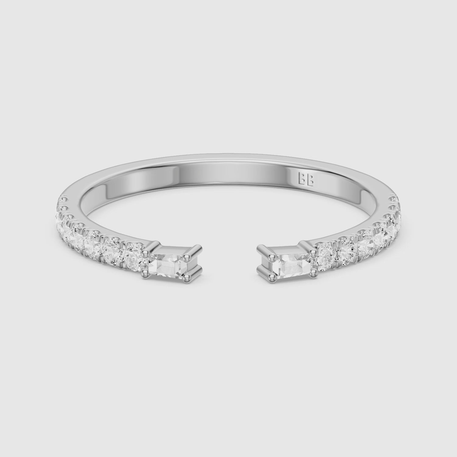 Load video: Kaia Round and Tapered Baguette Lab Grown Diamond Open Wedding Band