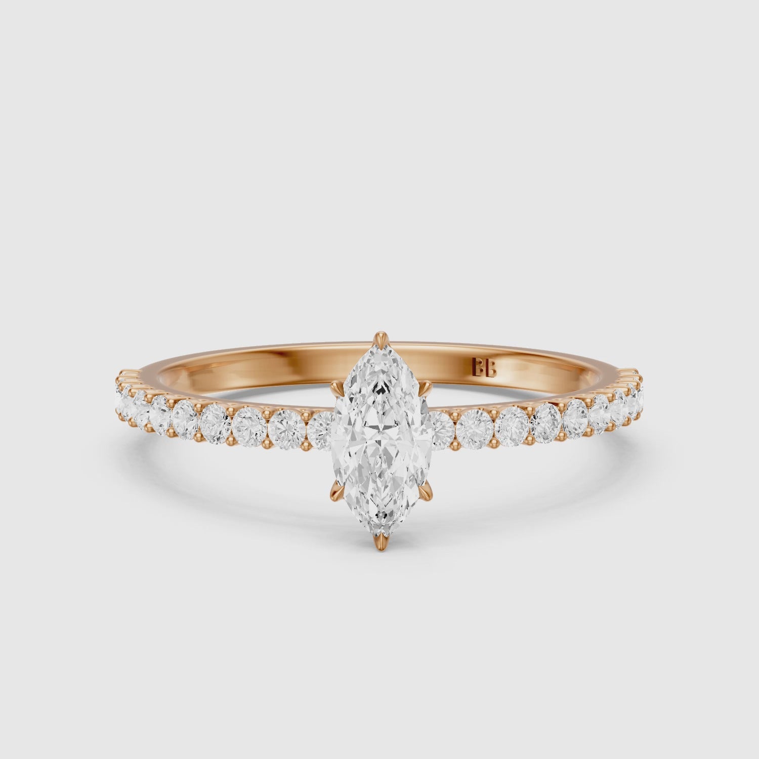 Load video: Selena 6 Prong Marquise Cut Pave Side Stone Moissanite Diamond Ring
