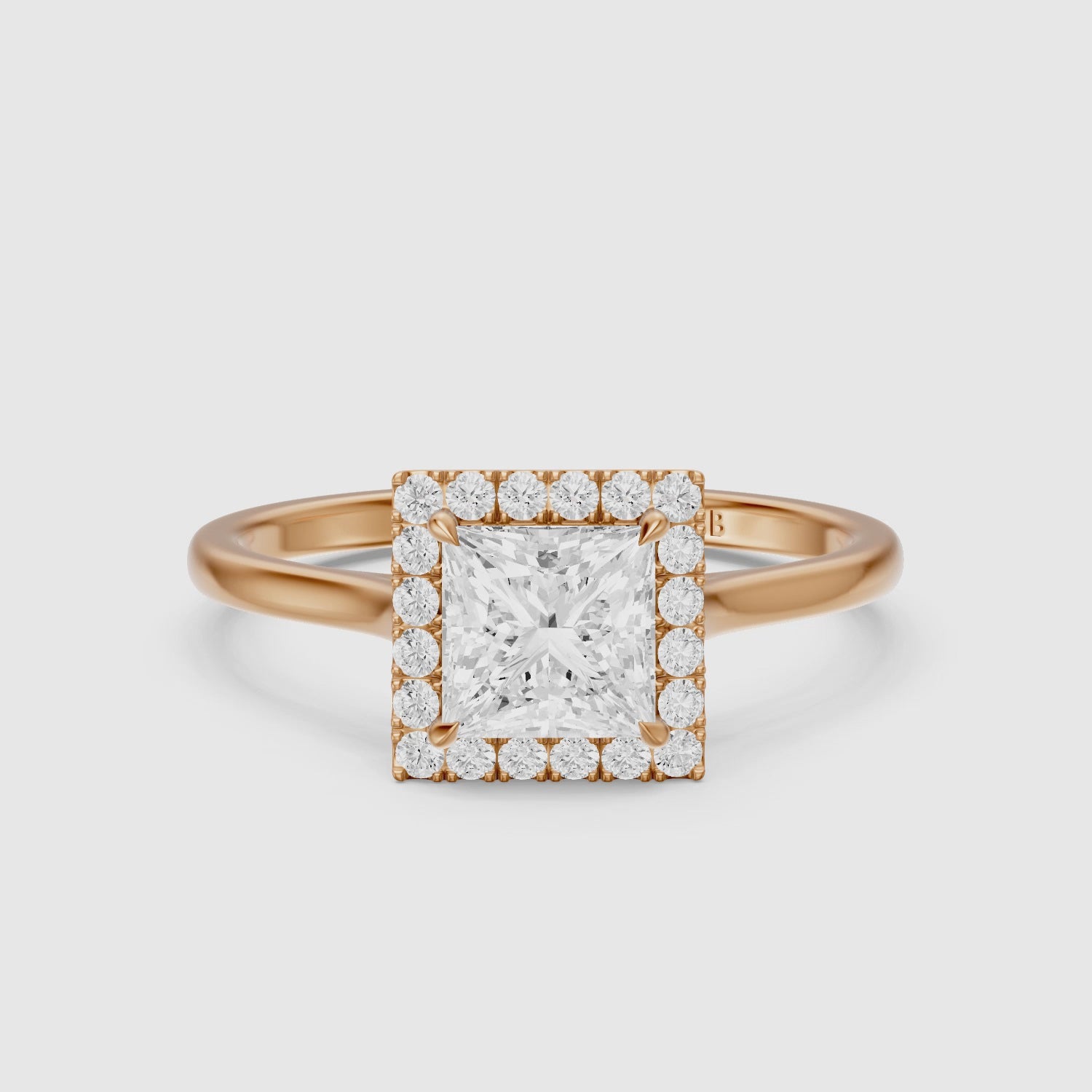 Load video: Jasmin Princess Cut Halo Cathedral Style Lab Grown Diamond Ring