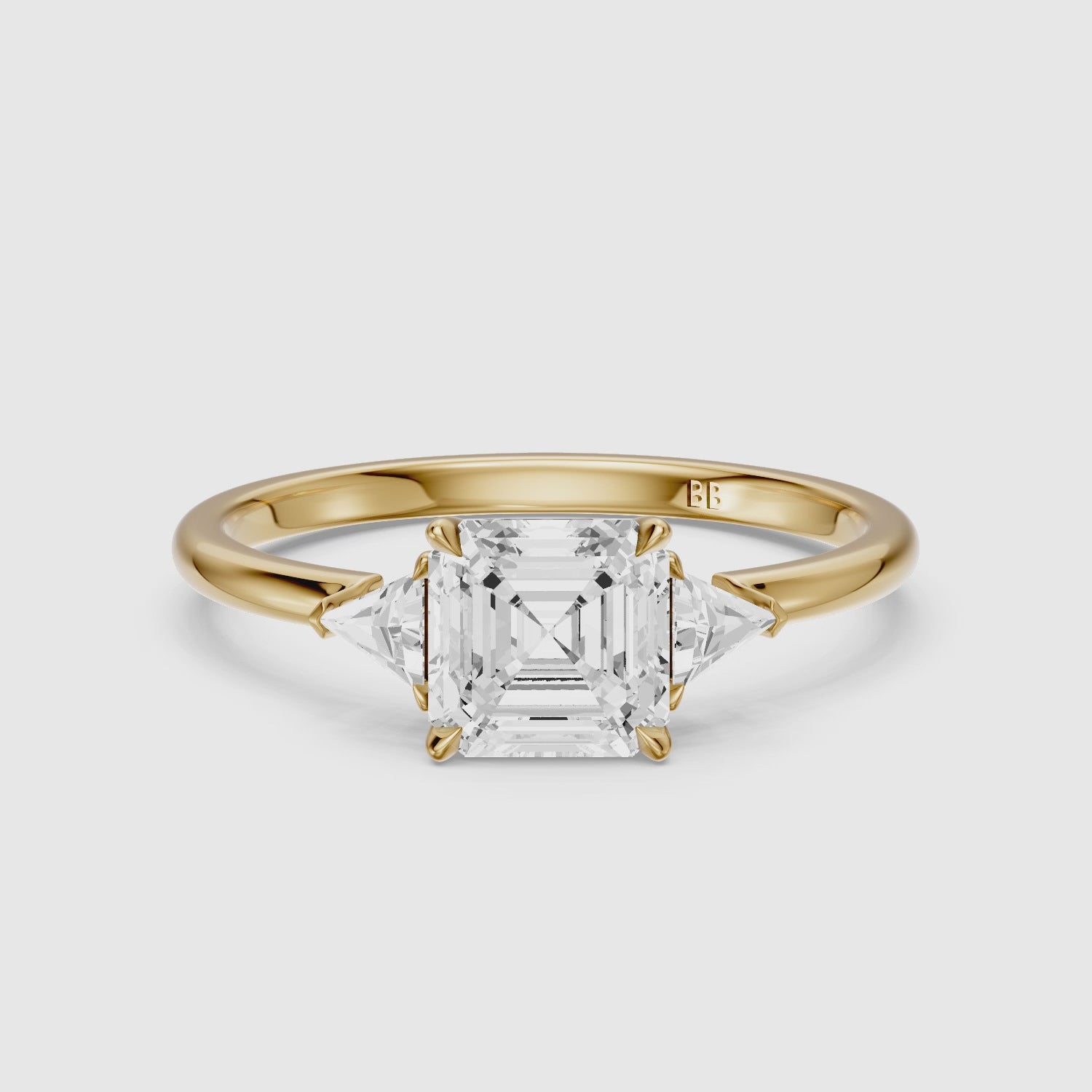 Load video: Franny Three Stone Asscher Cut With Trillion Side Stones Lab Grown Diamond Ring