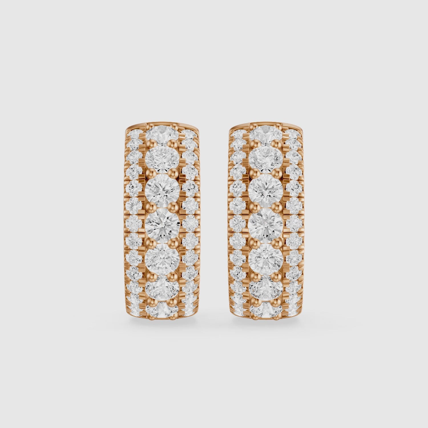 Load video: Karla Three Row Round Lab Grown Diamond Hoop Earrings