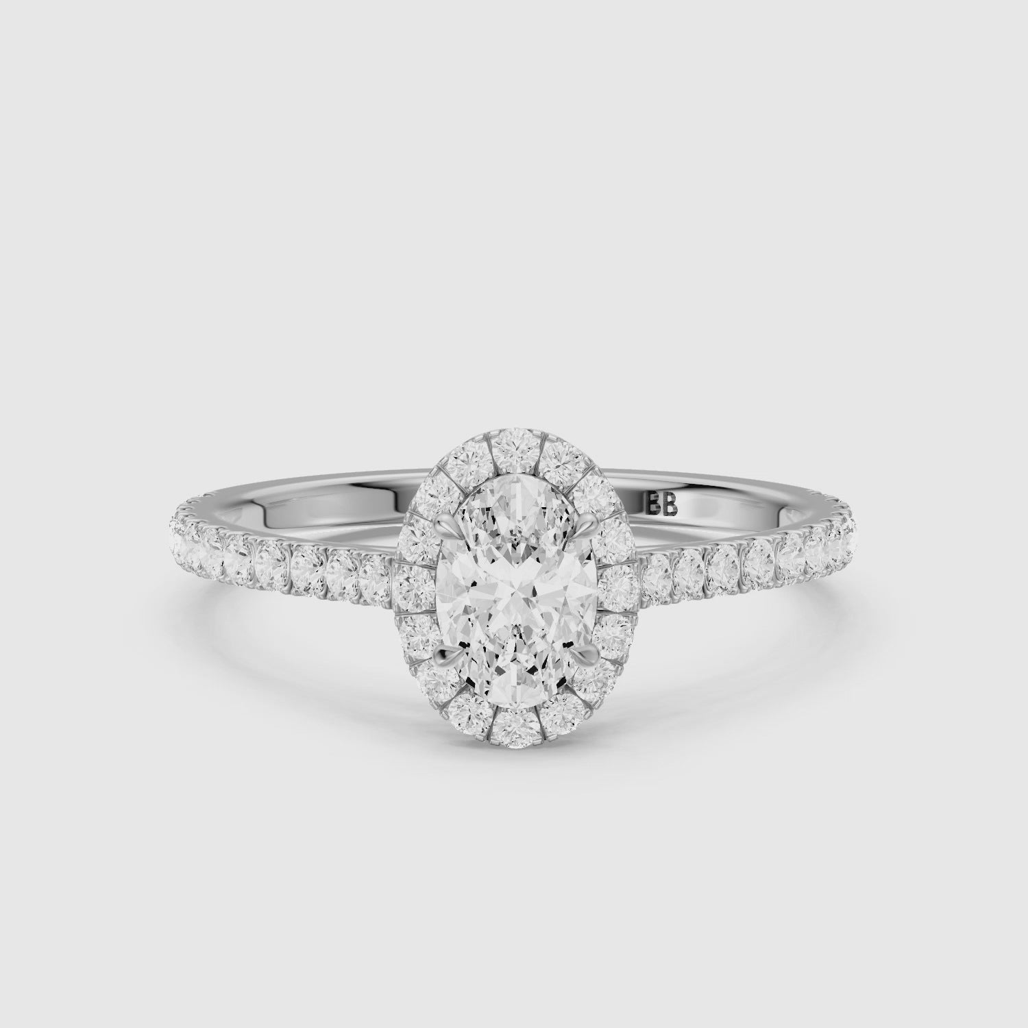 Load video: Camryn Oval Halo Pave Side Stone Lab Grown Diamond Ring