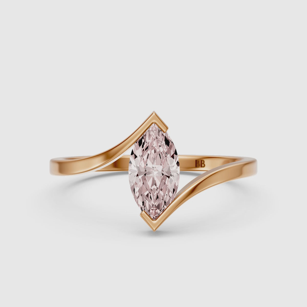 Load video: Cia Marquise Cut Solitaire Bypass Shank Pink Lab Grown Diamond Ring