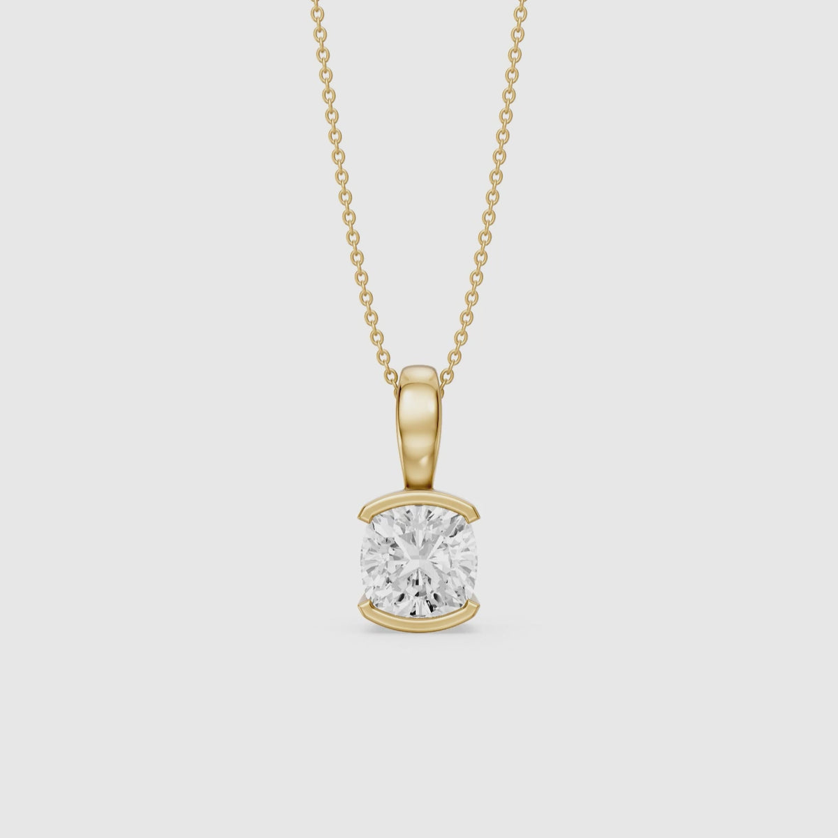 Load video: Giorgia Cushion Lab Grown Diamond Half Bezel Solitaire Pendant