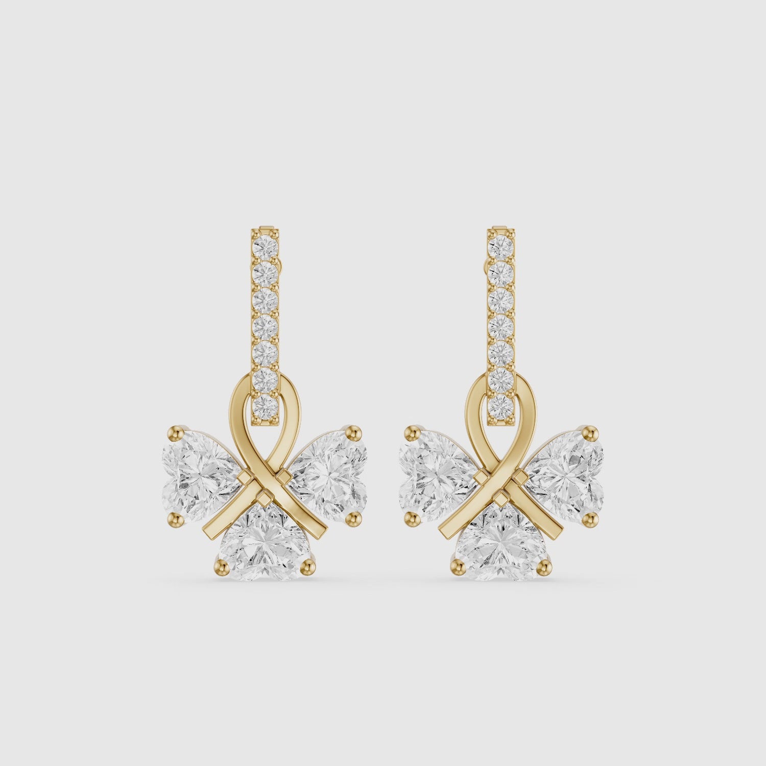 Load video: Kaori Round and Heart Lab Grown Diamond Drop Earrings with Ribbon Design