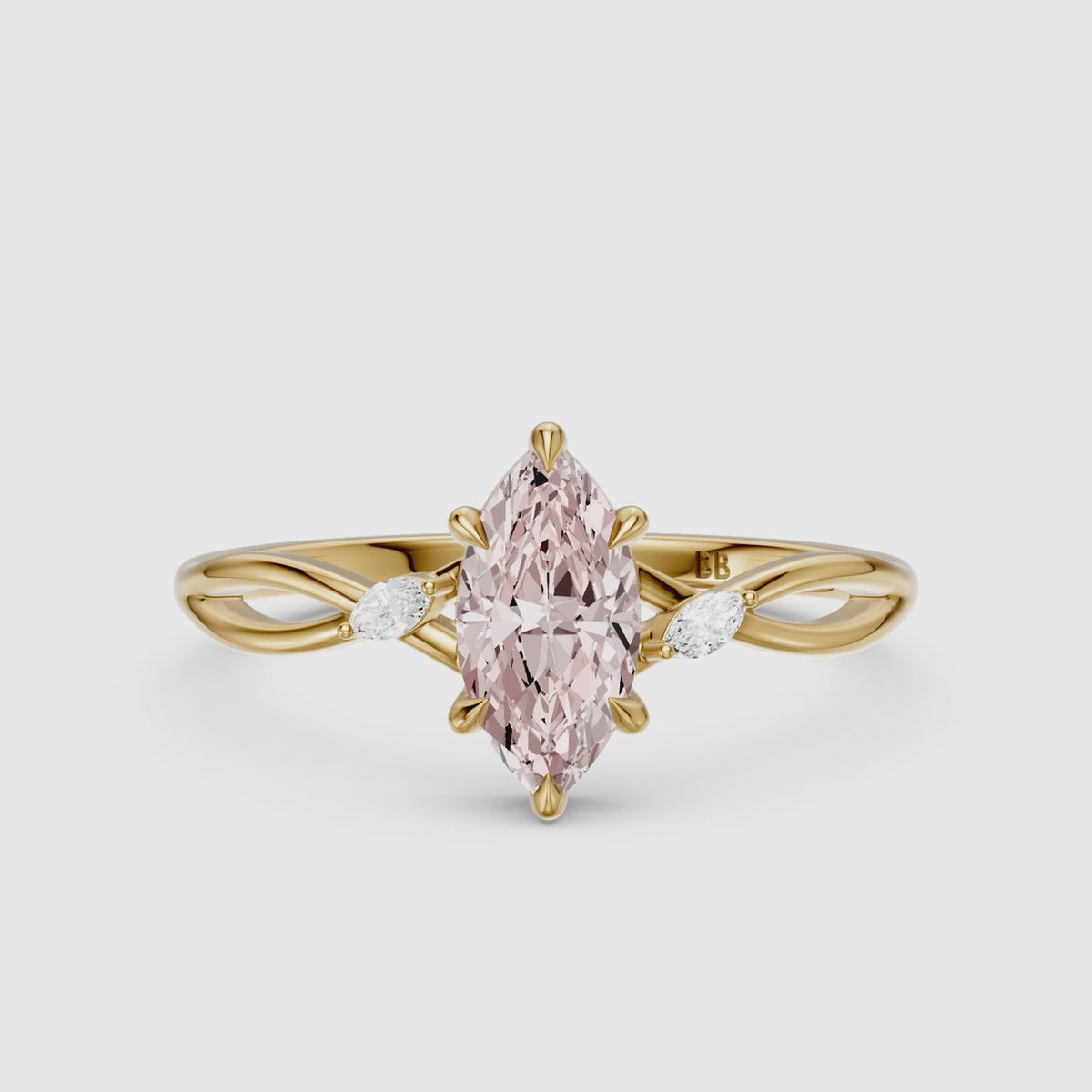 Load video: Saffron Marquise Pink Lab Grown Diamond Split Shank Engagement Ring