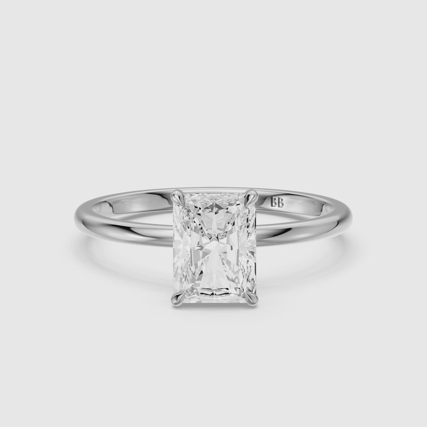 Load video: Delany 4 Prong Radiant Cut Hidden Halo Lab Grown Diamond Ring