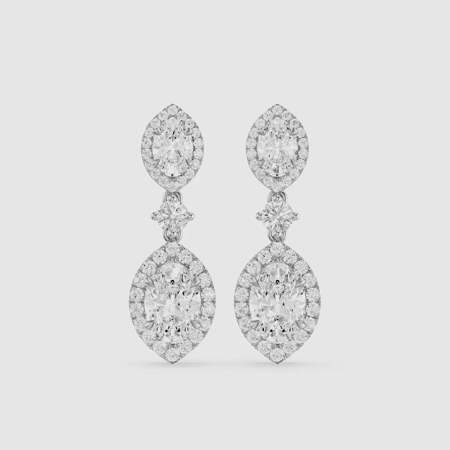 Load video: Gwen Oval and Round Lab Grown Diamond Halo Drop Earrings