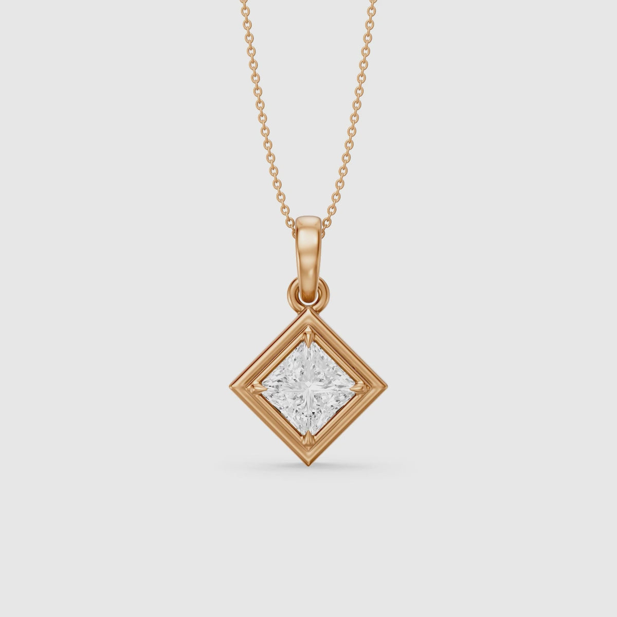 Load video: Macie East West Princess Cut Lab Grown Diamond Solitaire Bezel Pendant