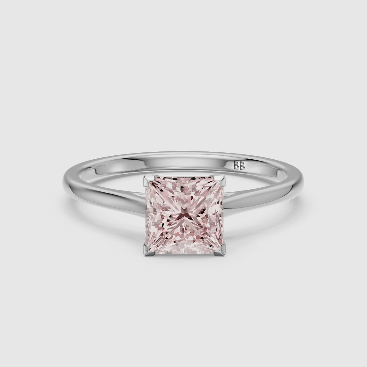 Load video: Briony Princess Cut Solitaire Cathedral Style Pink Lab Grown Diamond Engagement Ring