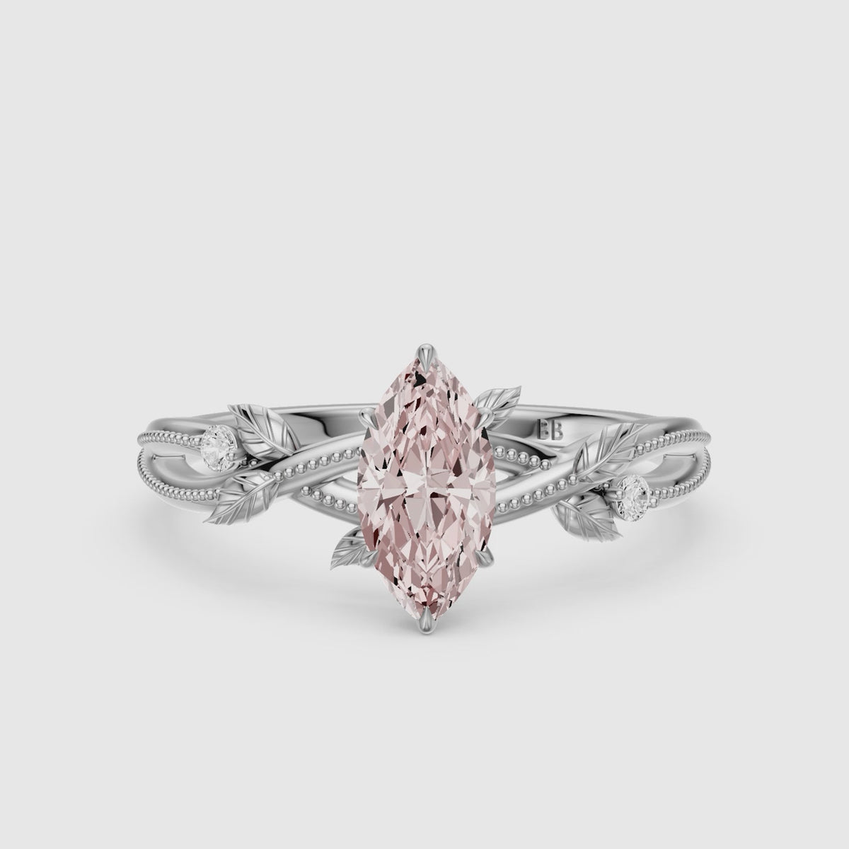 Load video: Bronte Marquise Pink Lab Grown Diamond Nature Inspired Split Shank Ring